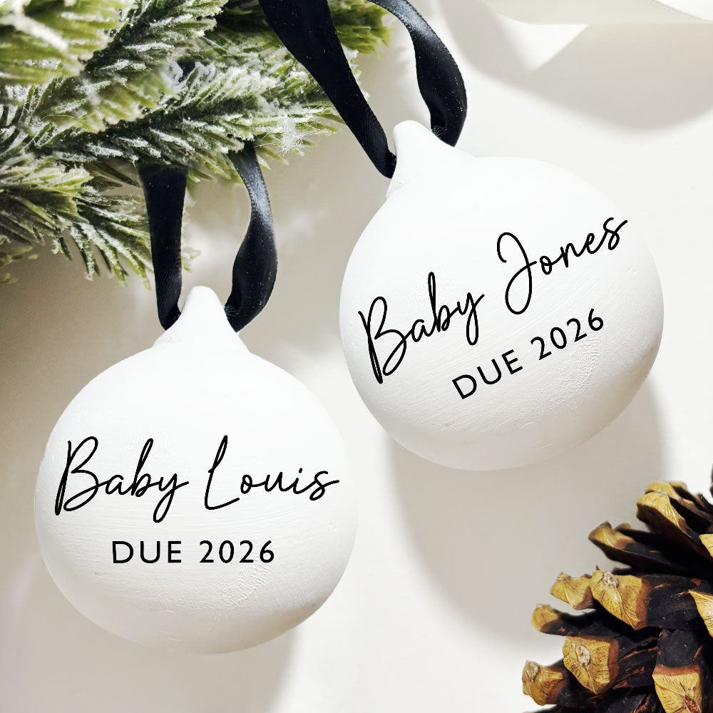 Personalised Pregnancy Announcement Christmas Baubles | New Baby Due | Tree Decoration, Family Keepsake & First Christmas Gift | Stocking Filler | Small Gift