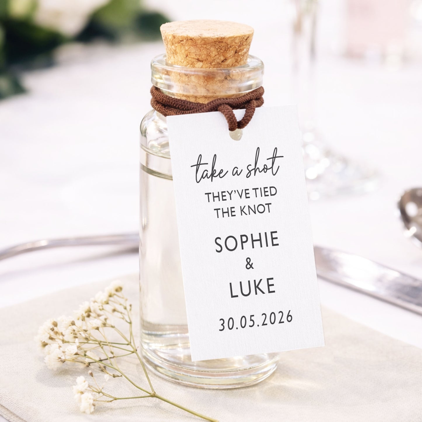 Tied the Knot Wedding Favours Take A Shot Favour Wedding Tags Shot Bottle Rustic Wedding Wedding Favour Idea Ready Made Wedding Favour Bags