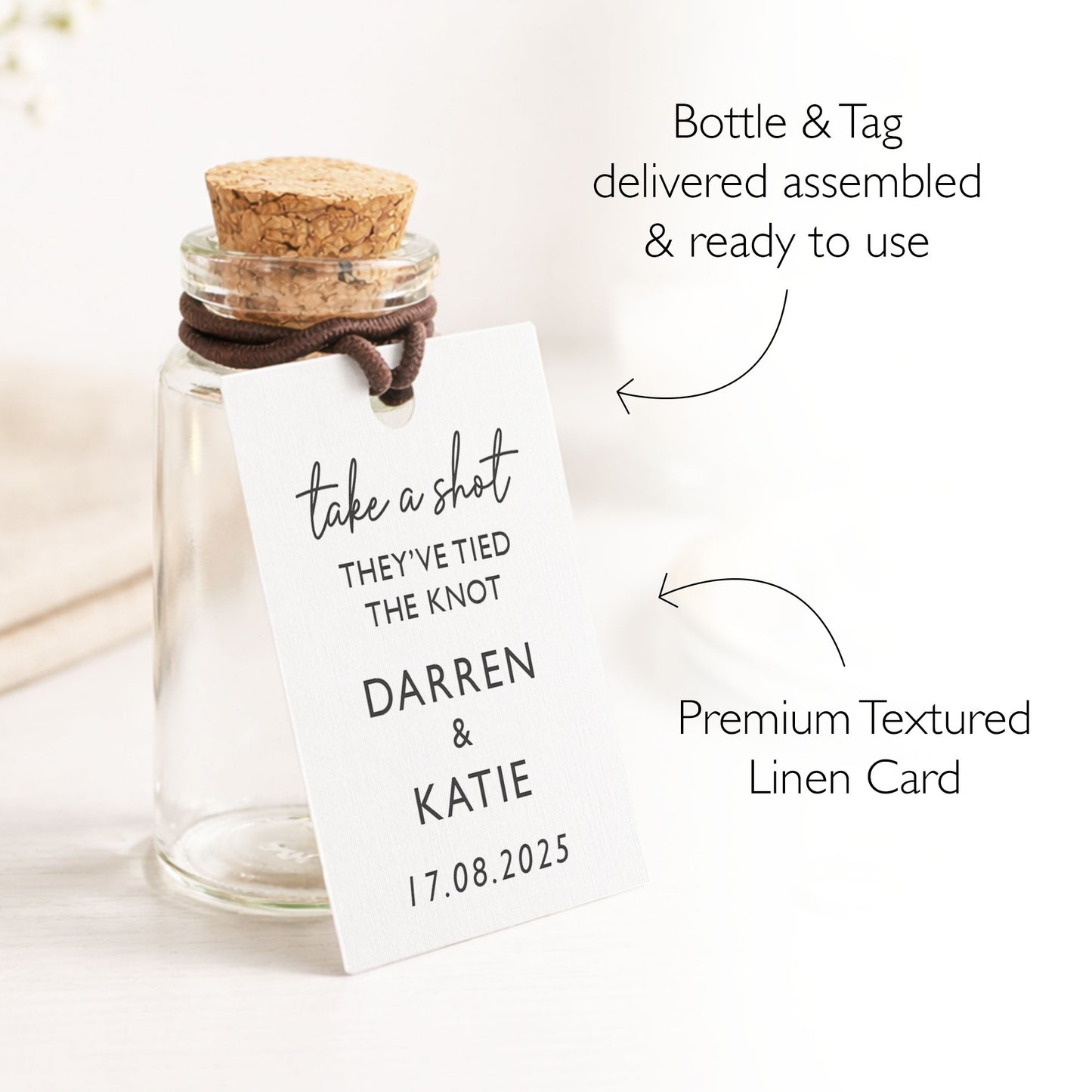 Tied the Knot Wedding Favours Take A Shot Favour Wedding Tags Shot Bottle Rustic Wedding Wedding Favour Idea Ready Made Wedding Favour Bags