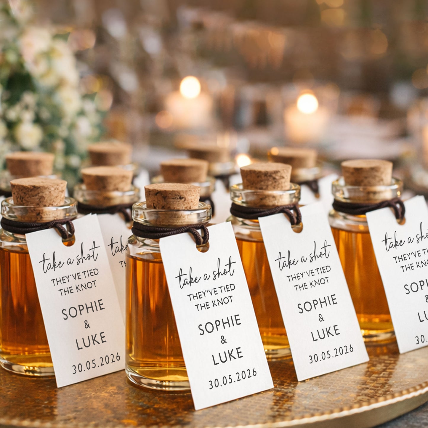 Tied the Knot Wedding Favours Take A Shot Favour Wedding Tags Shot Bottle Rustic Wedding Wedding Favour Idea Ready Made Wedding Favour Bags