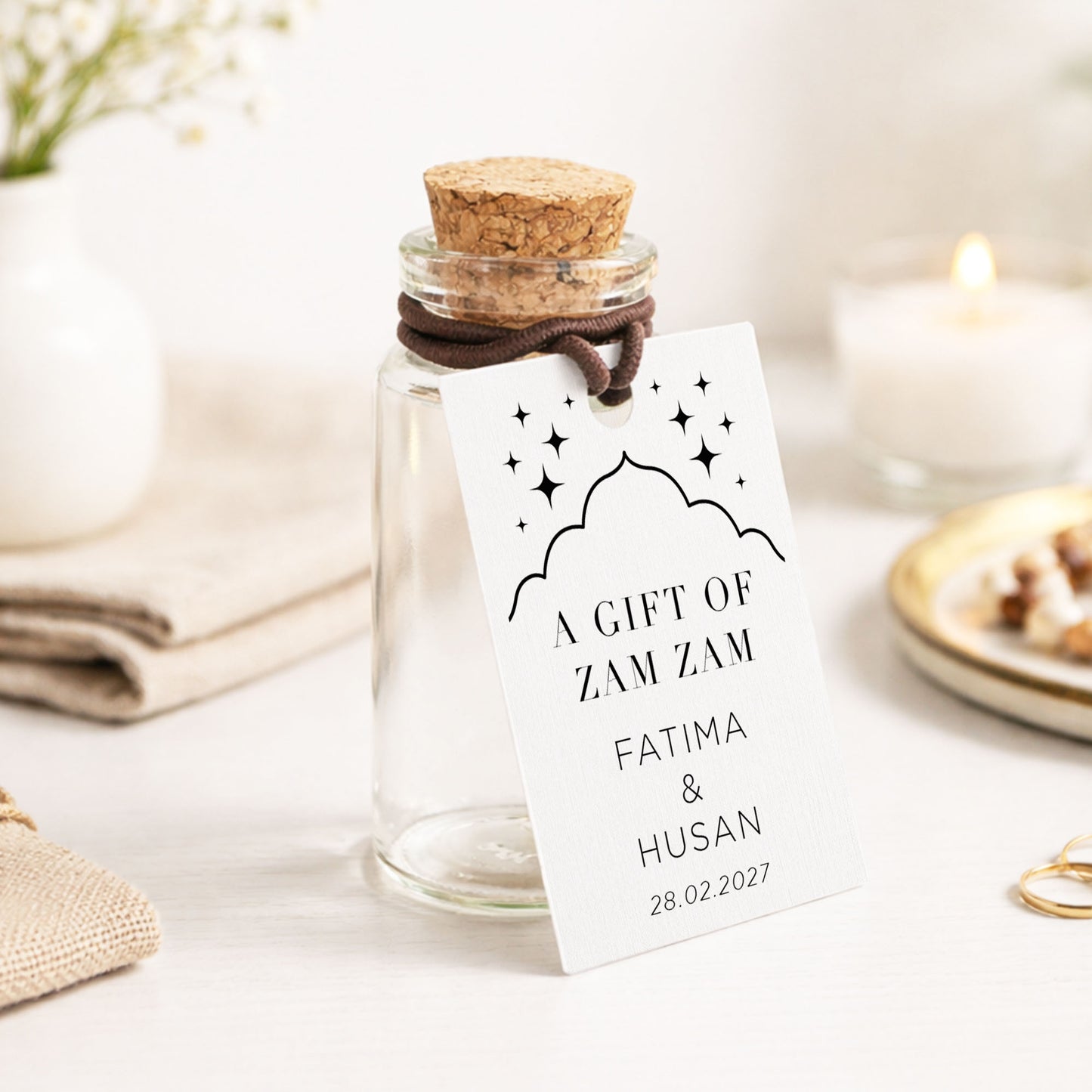 Zam Zam Water Bottle Favour Islamic Wedding Favours Bottle Zam Stars Ready Made Cork Bottle Favour Blessing Holy Favor Duas Bottle Barakah Favour (Copy)