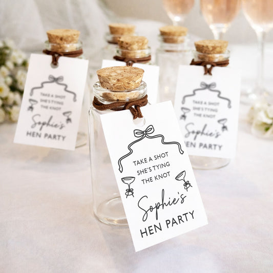Hen Do Favours Shot Bottles 30ml Mini Bow Glass Bottles for Hen Party Favours Bride Squad Party Shot Bottles Prosecco Hen Party Theme