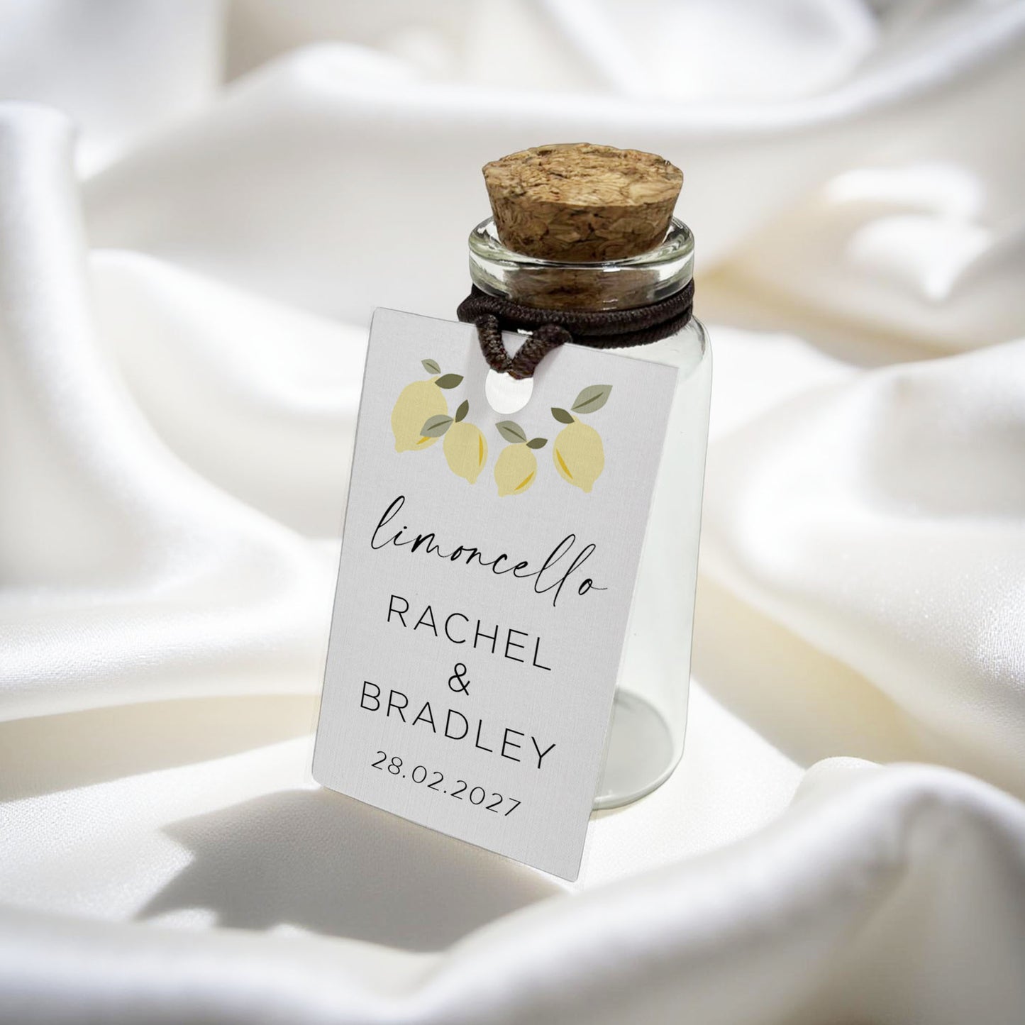 Personalised Limoncello Wedding Shot Bottle Favours with Tag | Take-a-shot Favours | They've tied the knot | Wedding Favours | Best Seller