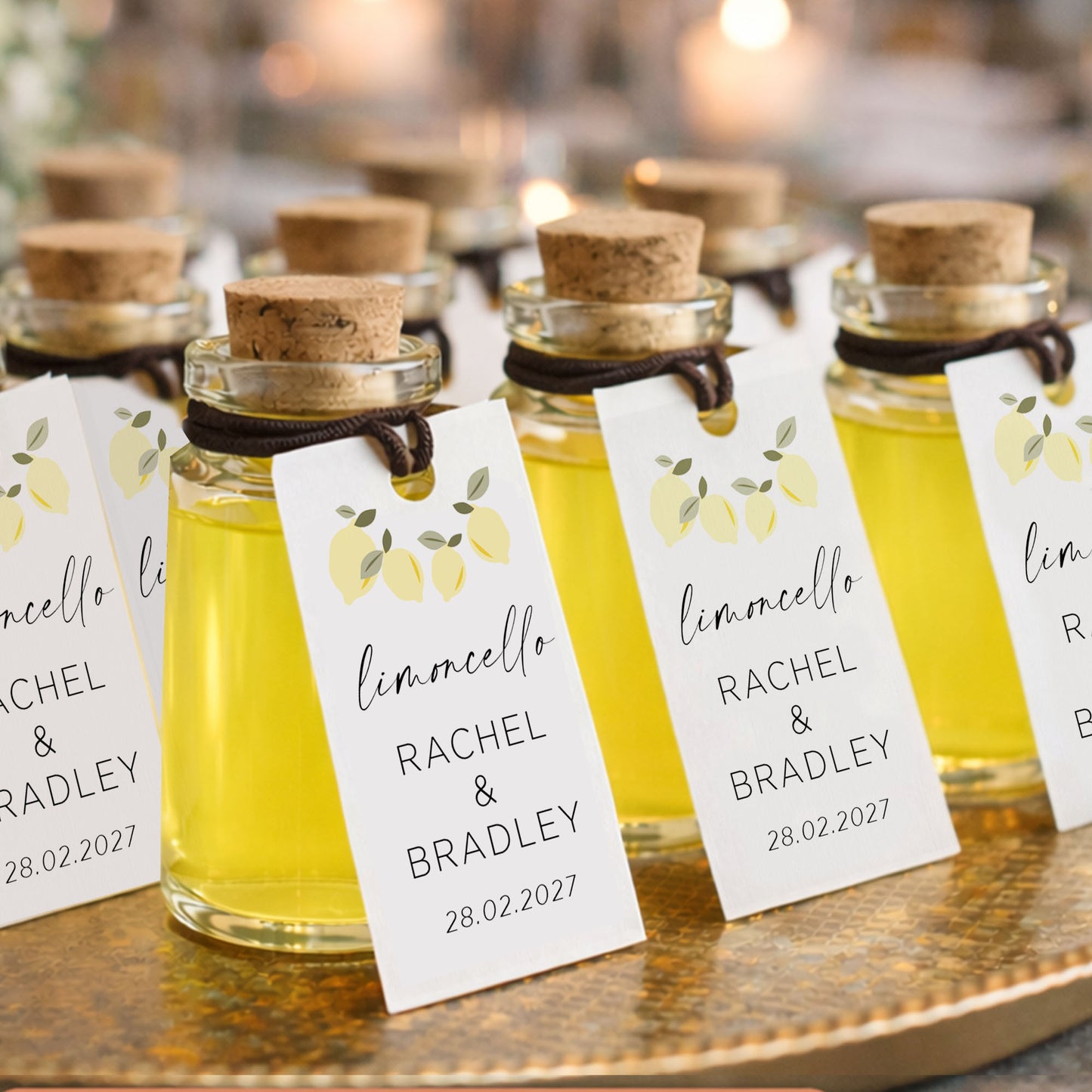Personalised Limoncello Wedding Shot Bottle Favours with Tag | Take-a-shot Favours | They've tied the knot | Wedding Favours | Best Seller