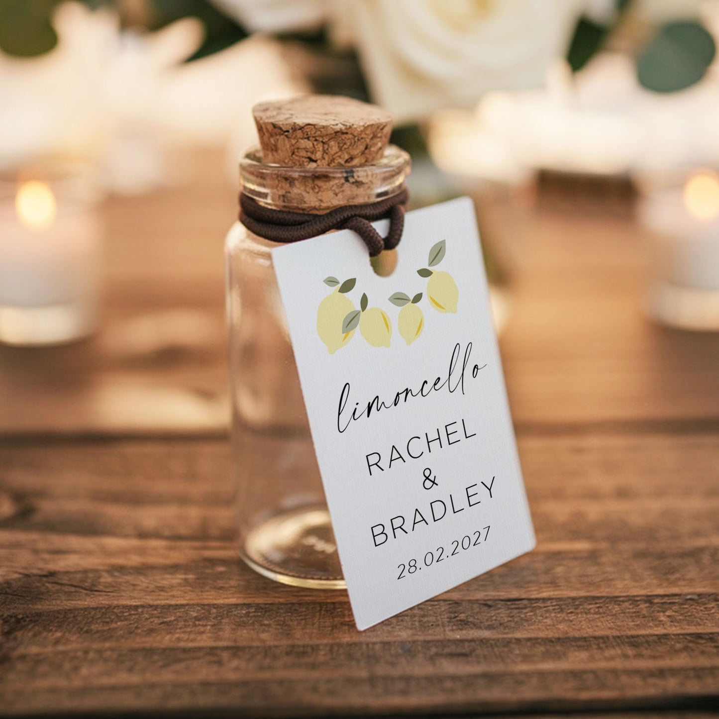 Personalised Limoncello Wedding Shot Bottle Favours with Tag | Take-a-shot Favours | They've tied the knot | Wedding Favours | Best Seller