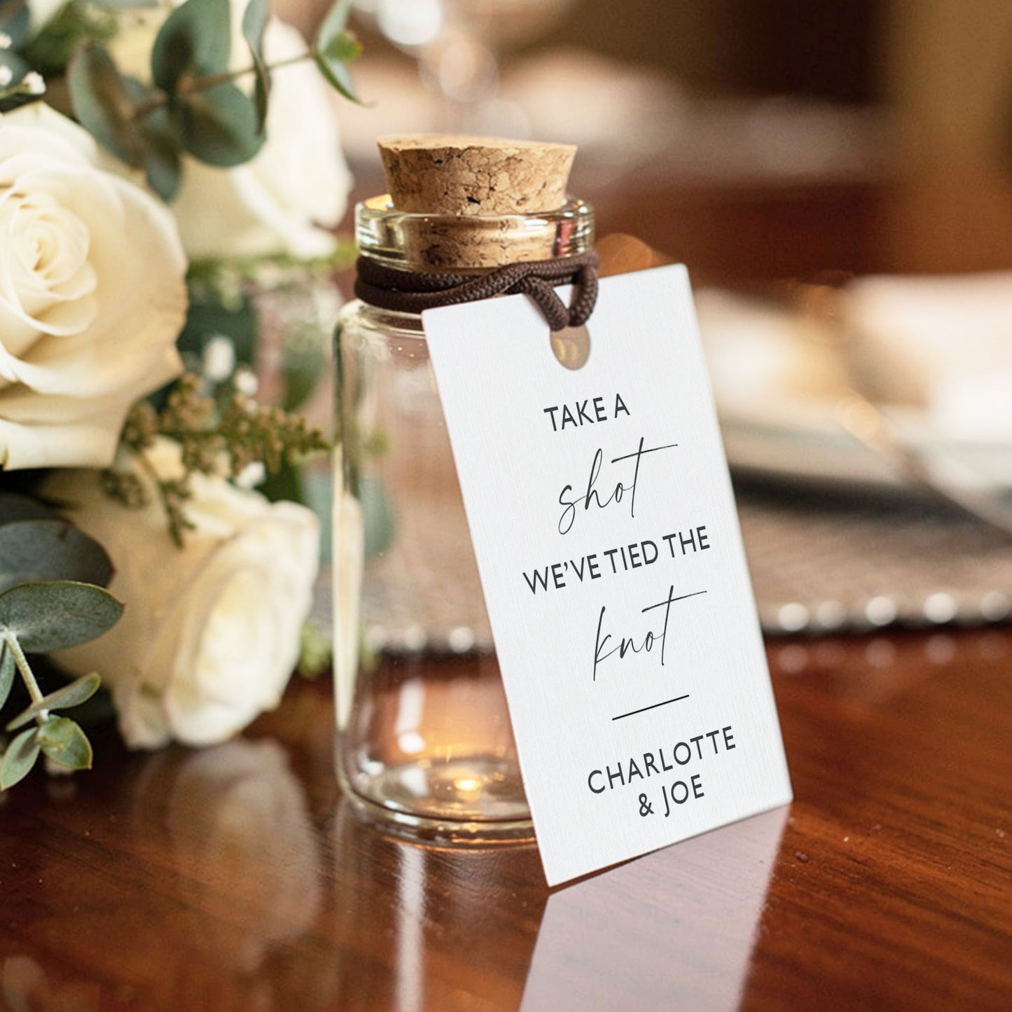Personalised Wedding Shot Bottle Favours with Tag | Take-a-shot Favours | They've tied the knot | Wedding Favours | Best Seller