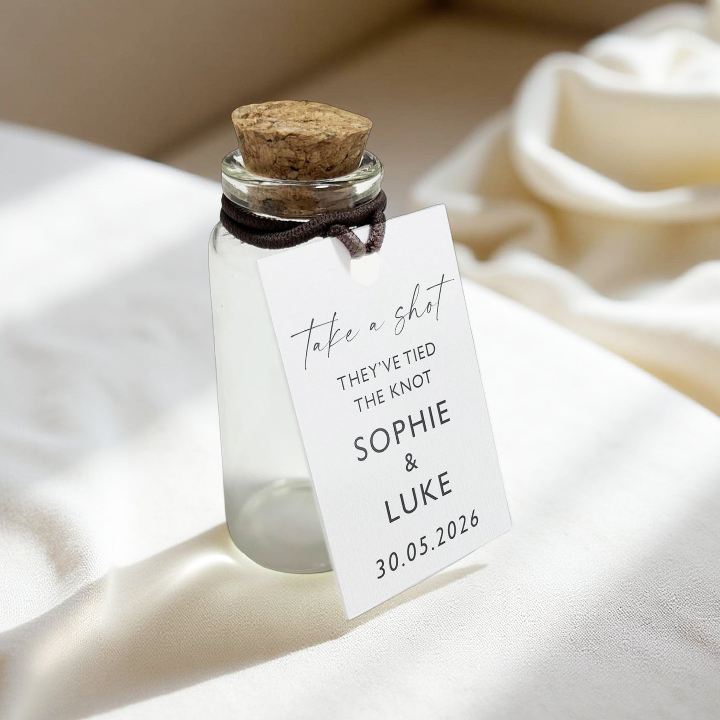 Personalised Wedding Shot Bottle Favours with Tag | Take-a-shot Favours | They've tied the knot | Wedding Favours | Best Seller