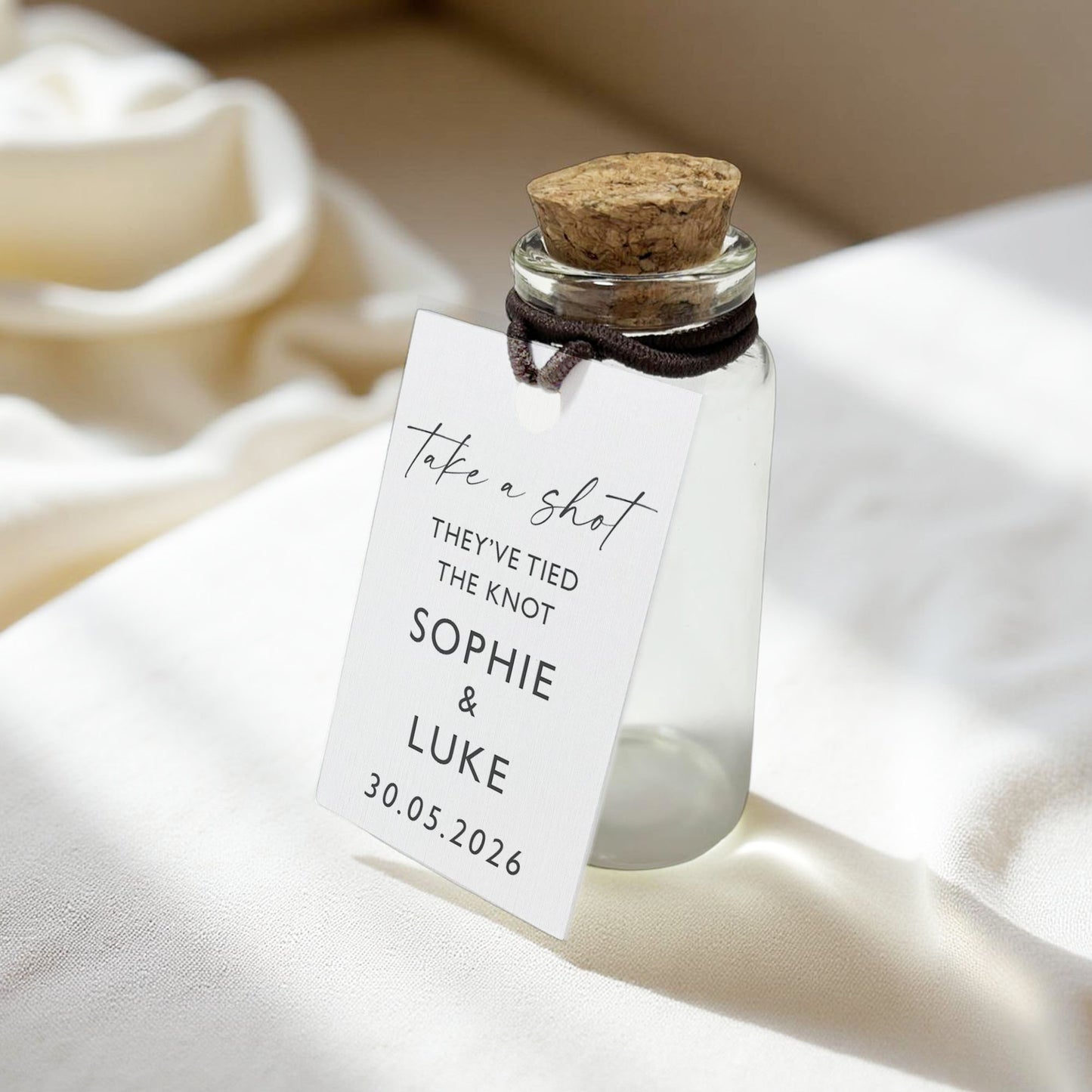 Personalised Wedding Shot Bottle Favours with Tag | Take-a-shot Favours | They've tied the knot | Wedding Favours | Best Seller