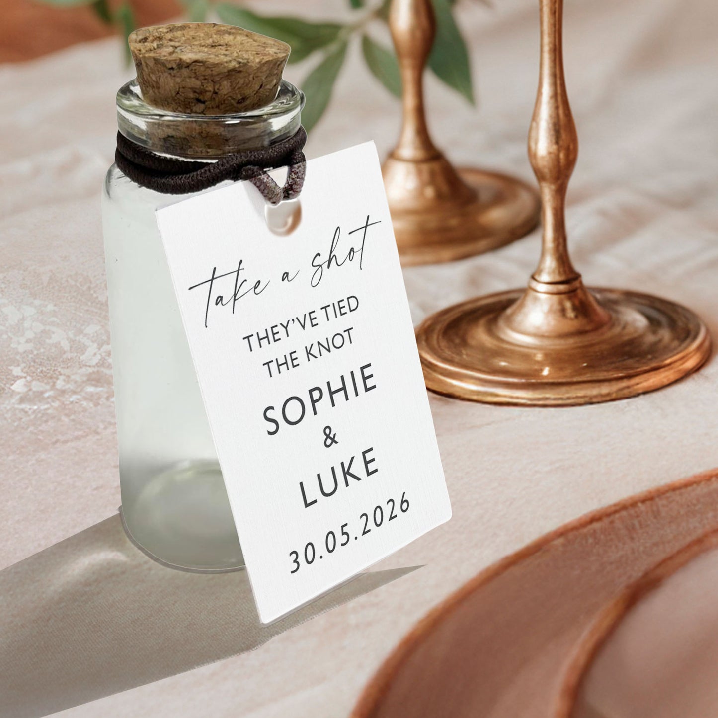 Personalised Wedding Shot Bottle Favours with Tag | Take-a-shot Favours | They've tied the knot | Wedding Favours | Best Seller