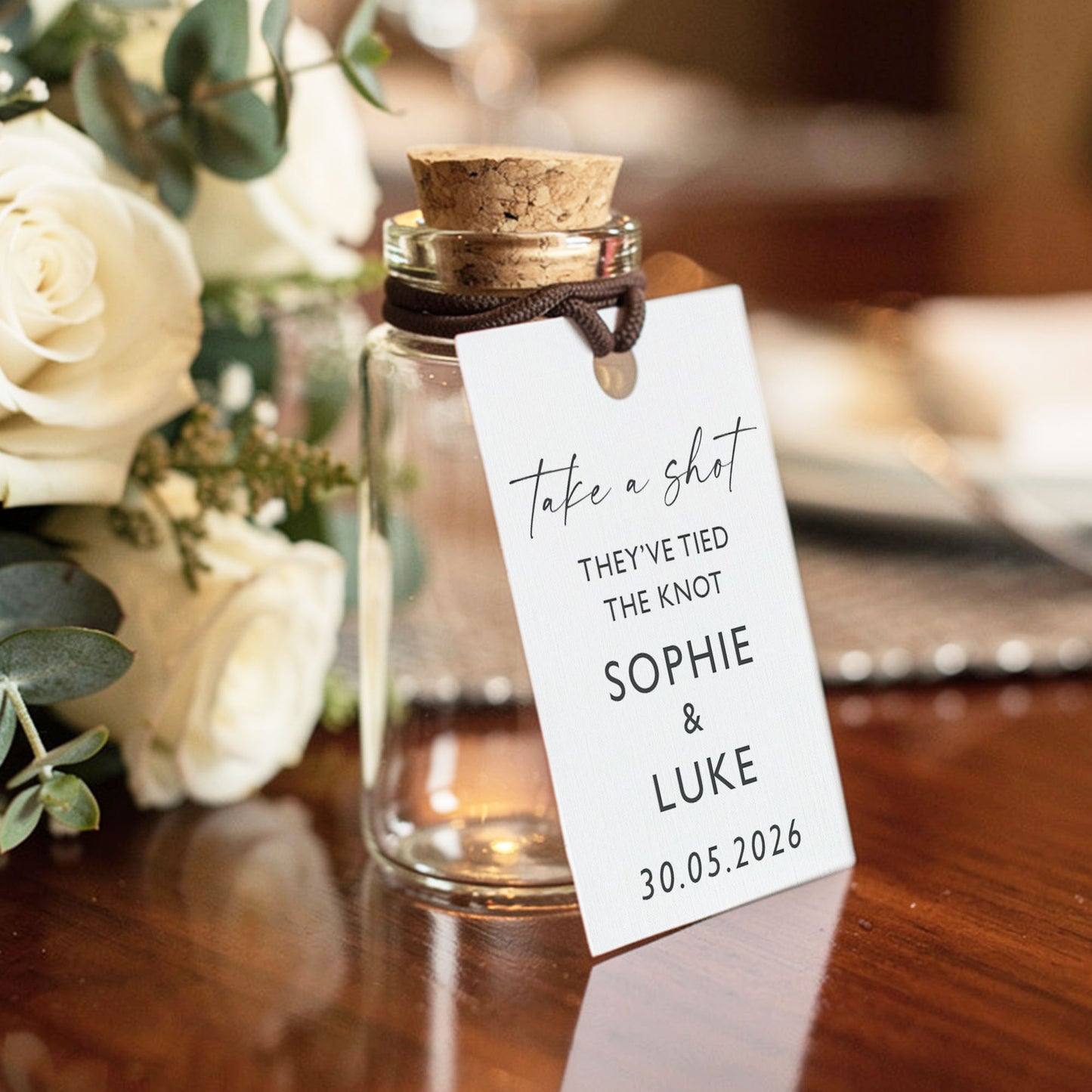 Personalised Wedding Shot Bottle Favours with Tag | Take-a-shot Favours | They've tied the knot | Wedding Favours | Best Seller