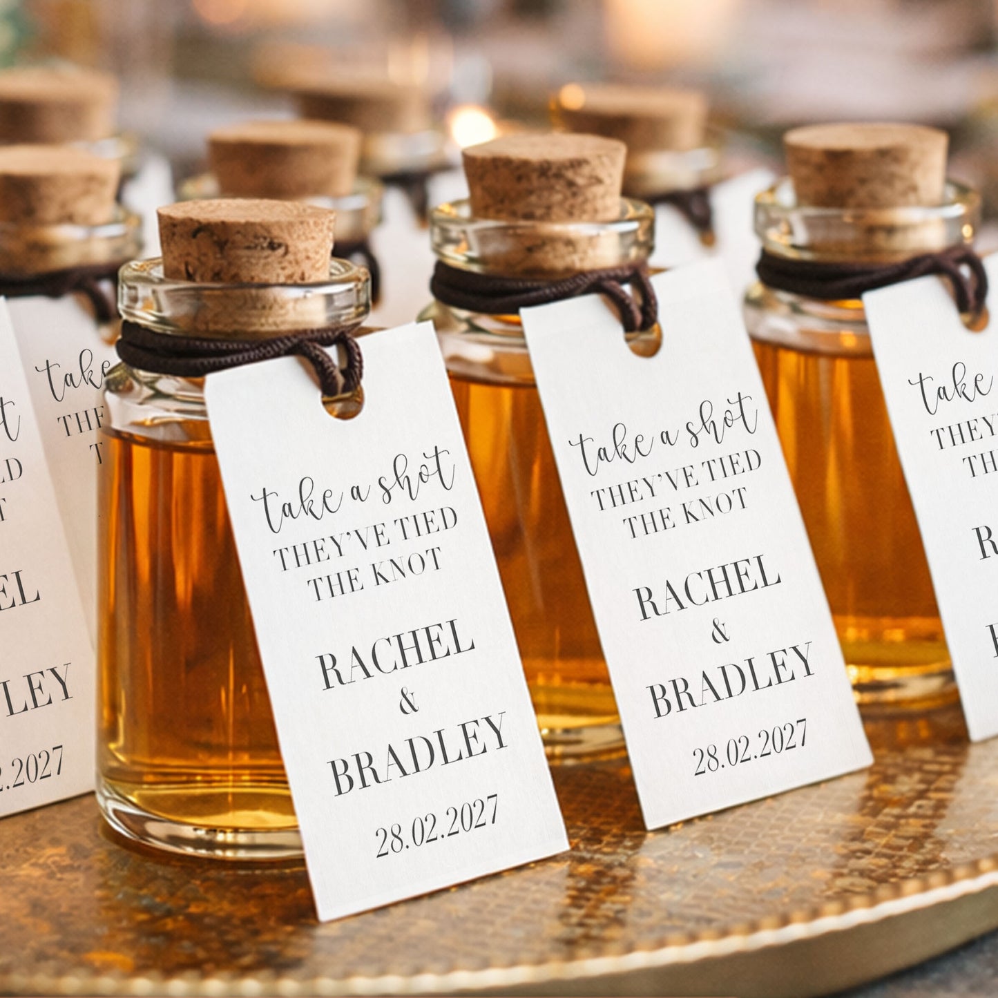 Personalised Wedding Shot Bottle Favours with Tag | Take-a-shot Favours | They've tied the knot | Wedding Favours | Best Seller