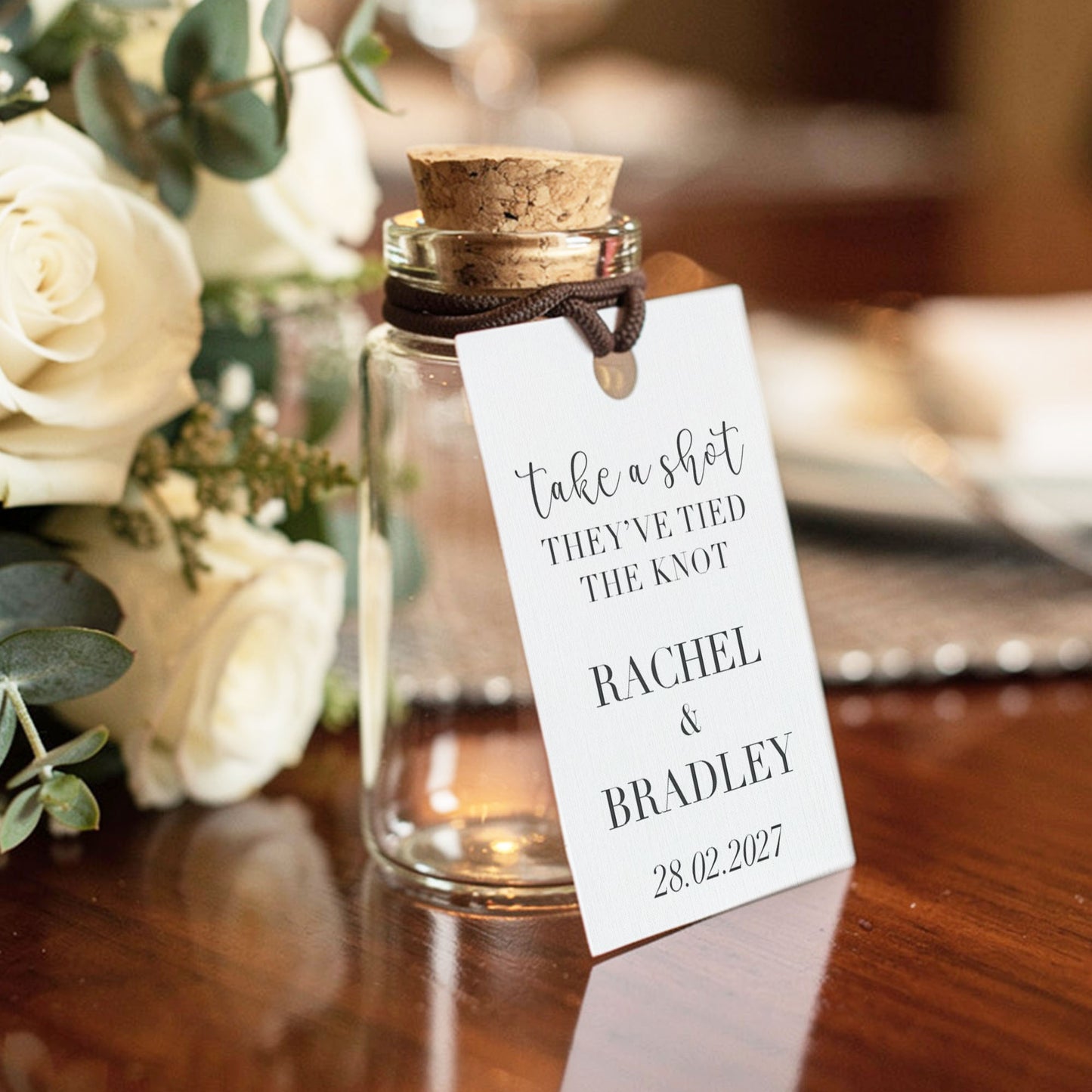 Personalised Wedding Shot Bottle Favours with Tag | Take-a-shot Favours | They've tied the knot | Wedding Favours | Best Seller