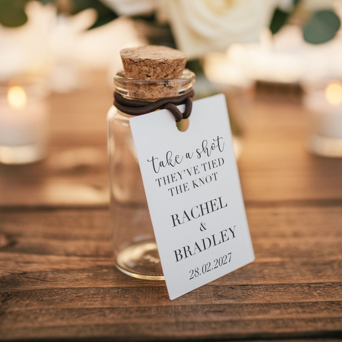 Personalised Wedding Shot Bottle Favours with Tag | Take-a-shot Favours | They've tied the knot | Wedding Favours | Best Seller
