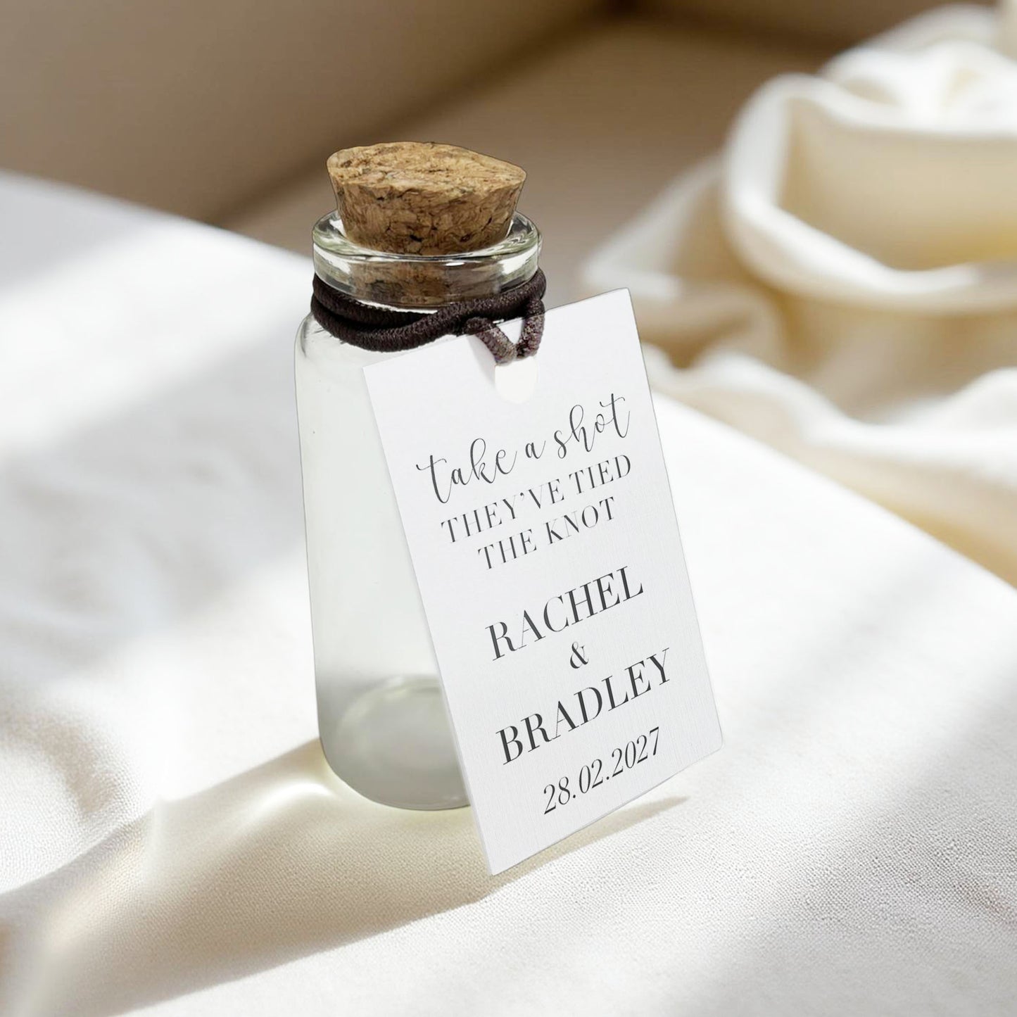 Personalised Wedding Shot Bottle Favours with Tag | Take-a-shot Favours | They've tied the knot | Wedding Favours | Best Seller
