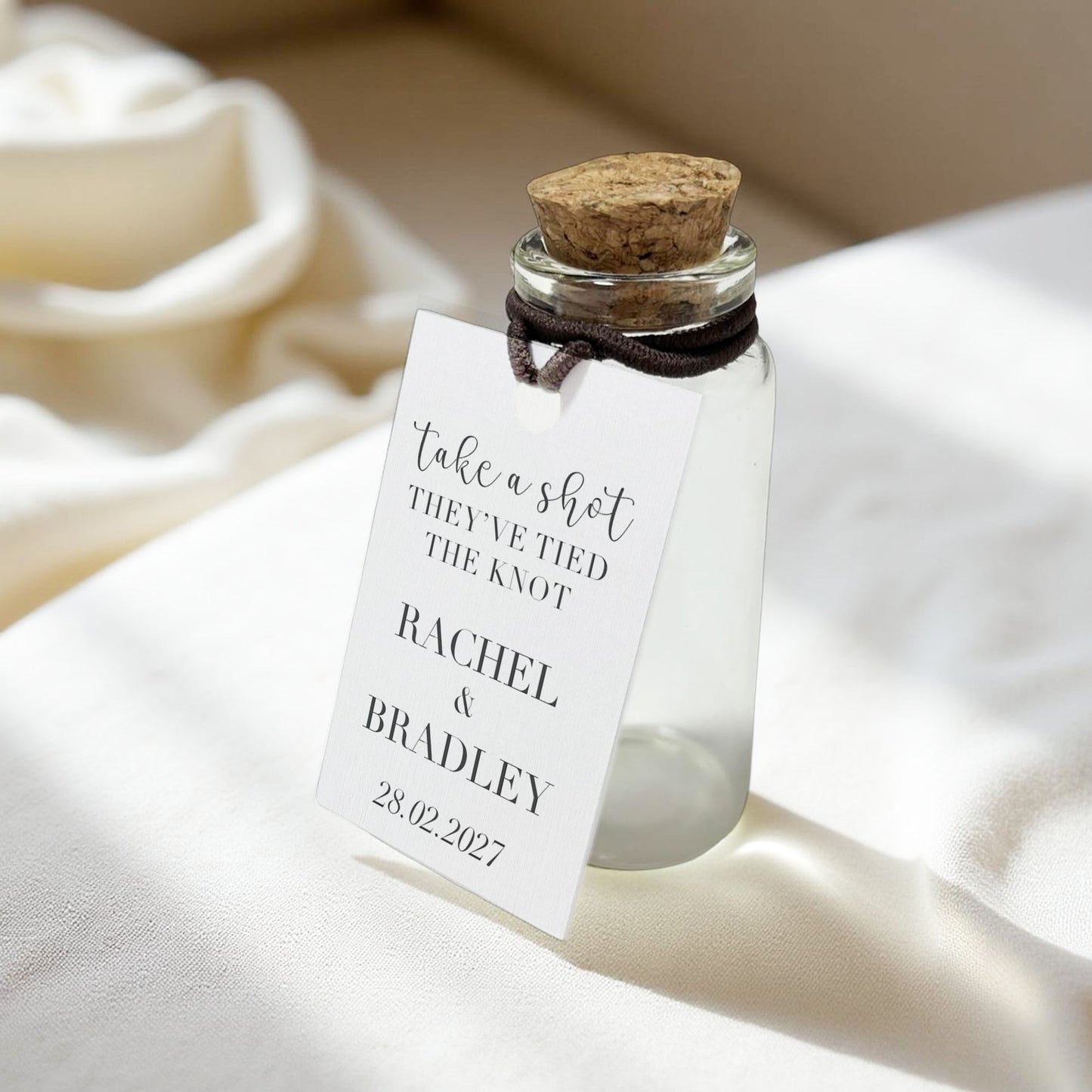 Personalised Wedding Shot Bottle Favours with Tag | Take-a-shot Favours | They've tied the knot | Wedding Favours | Best Seller