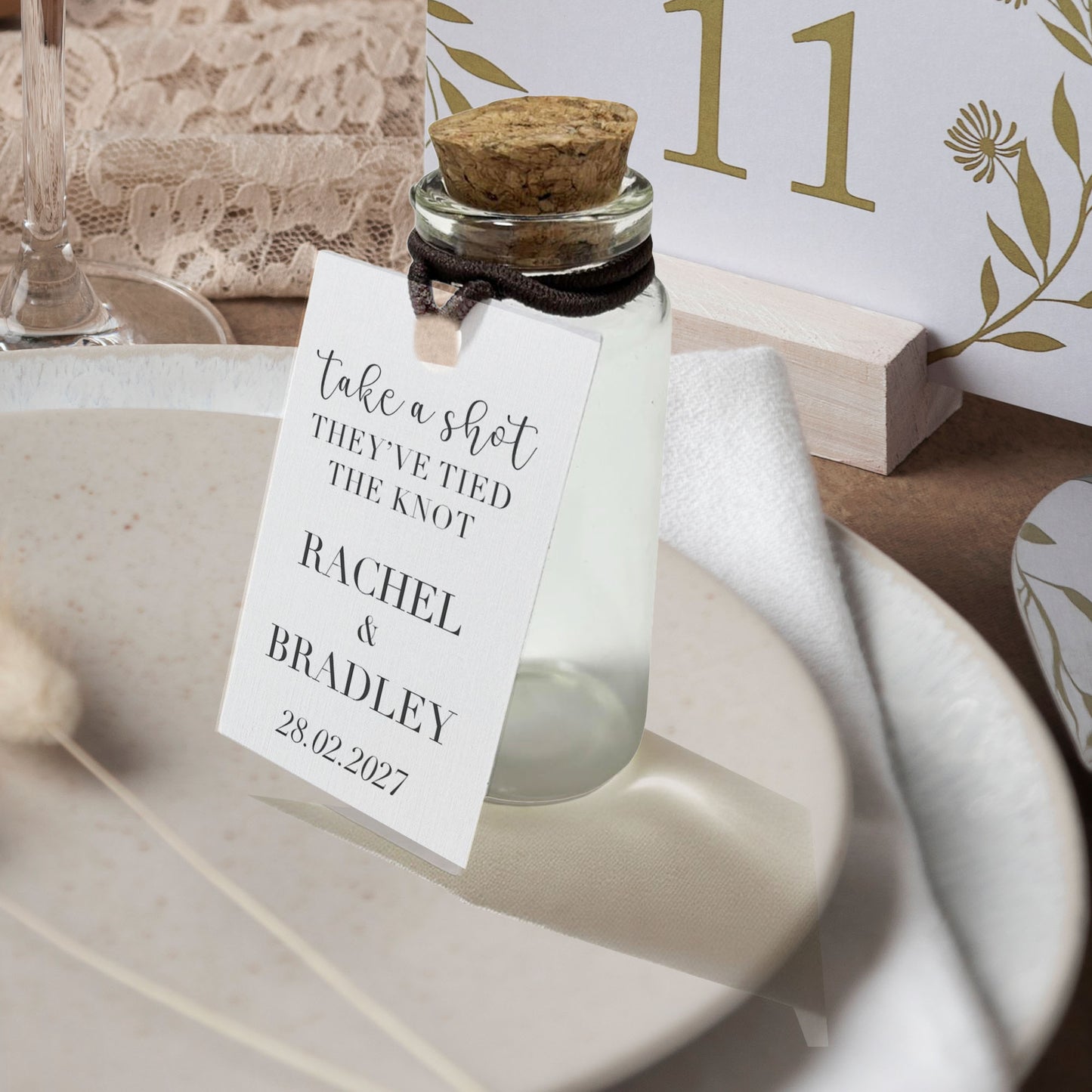 Personalised Wedding Shot Bottle Favours with Tag | Take-a-shot Favours | They've tied the knot | Wedding Favours | Best Seller
