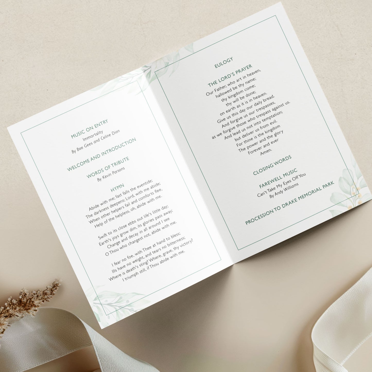 *digital* Botanical Funeral Order of Service Template | Celebration of Life Program | Memorial Booklet | Printable Digital Download | Funeral Program