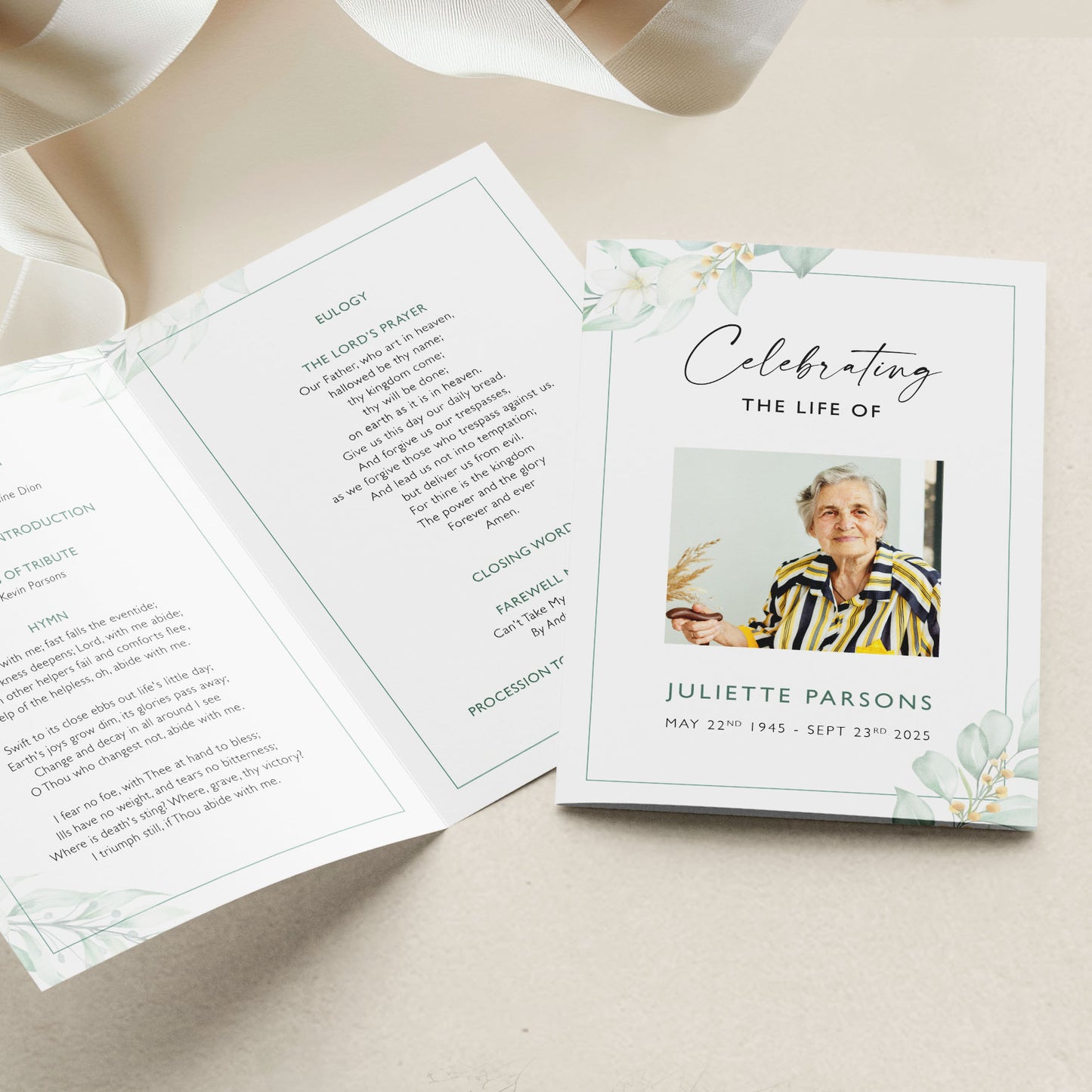 Botanical Funeral Order of Service Printed Booklet | Celebration of Life Program | Memorial Booklet | Funeral Program