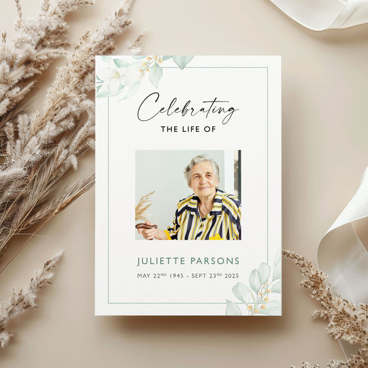 Botanical Funeral Order of Service Printed Booklet | Celebration of Life Program | Memorial Booklet | Funeral Program