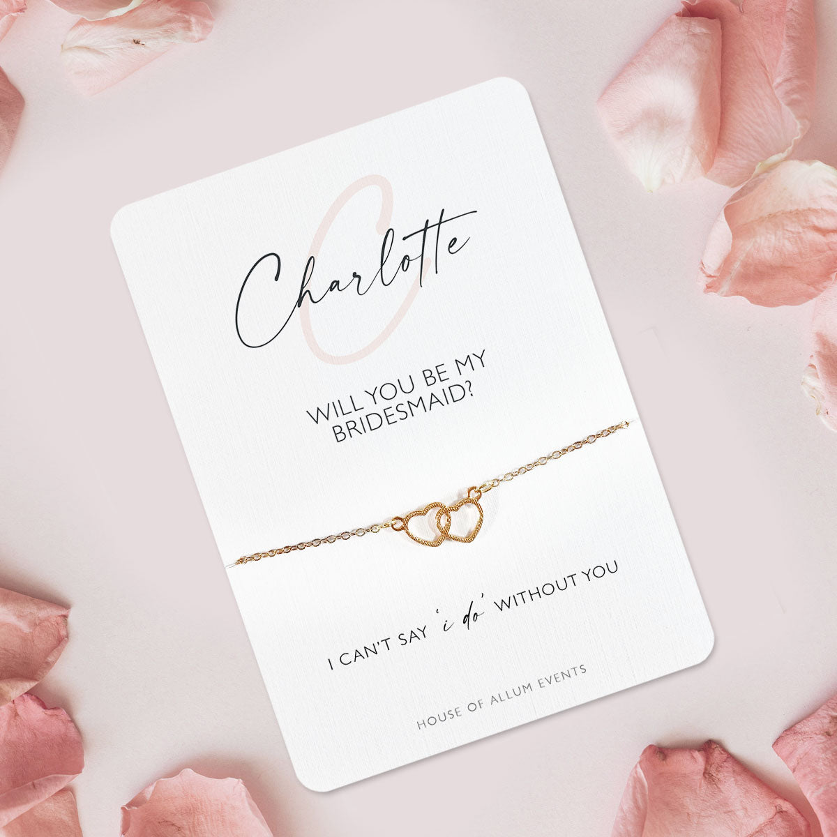 Bridesmaid Proposal Bracelet Personalised | Will You Be My Bridesmaid Gift | Personalised Gold Bridesmaid Jewellery | Pink