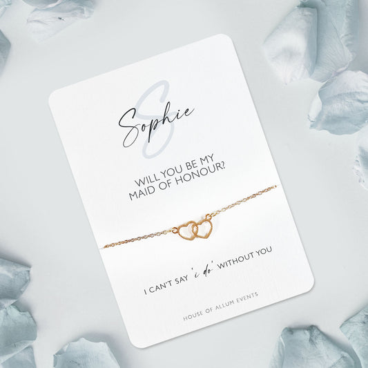 Bridesmaid Proposal Bracelet Personalised | Will You Be My Bridesmaid Gift | Personalised Gold Bridesmaid Jewellery | Blue