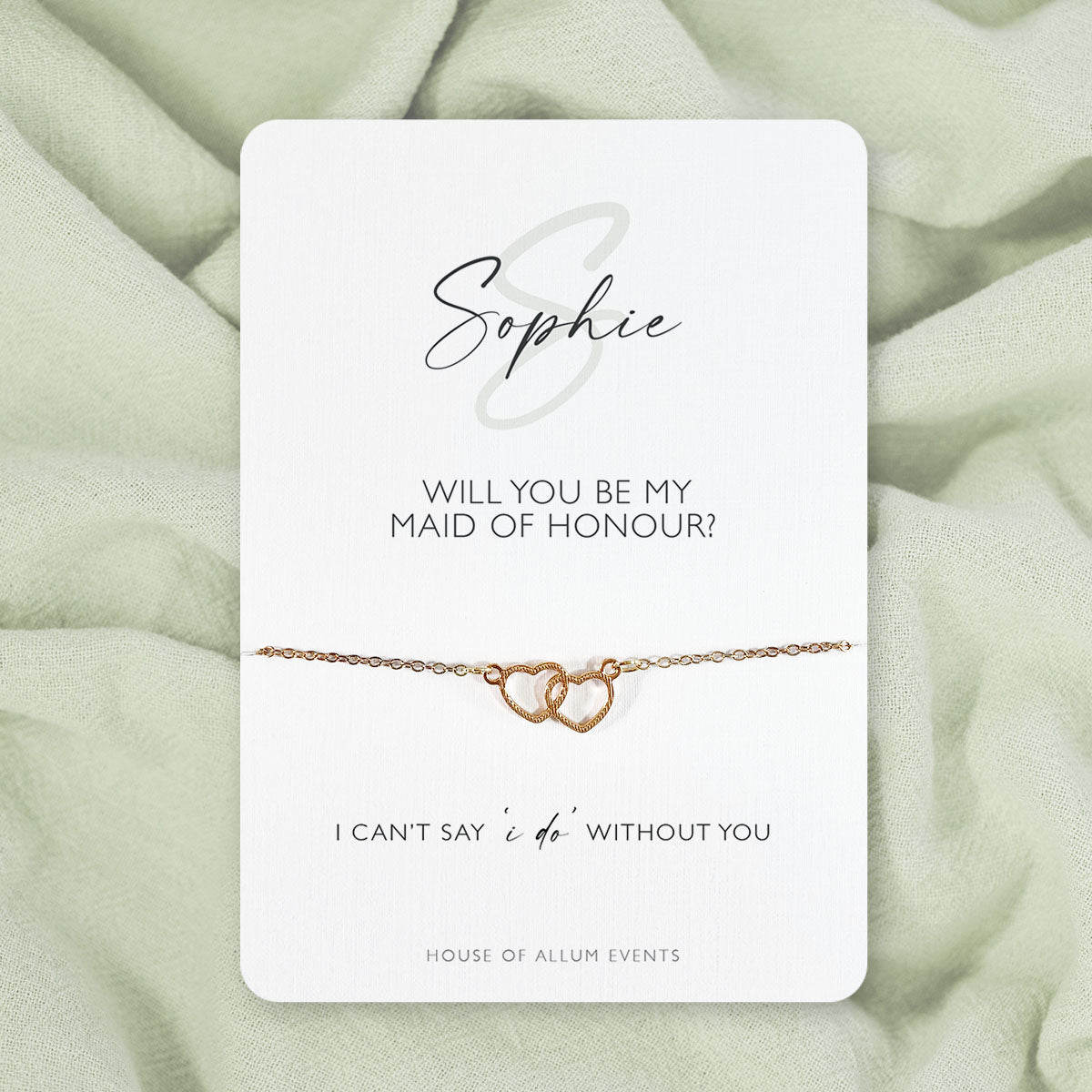 Bridesmaid Proposal Bracelet Personalised | Will You Be My Bridesmaid Gift | Personalised Gold Bridesmaid Jewellery | Green