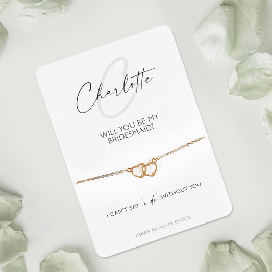 Bridesmaid Proposal Bracelet Personalised | Will You Be My Bridesmaid Gift | Personalised Gold Bridesmaid Jewellery | Green