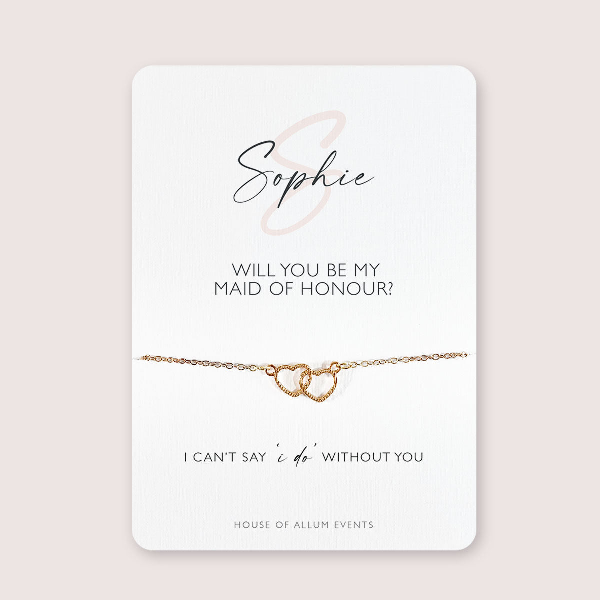 Bridesmaid Proposal Bracelet Personalised | Will You Be My Bridesmaid Gift | Personalised Gold Bridesmaid Jewellery | Pink