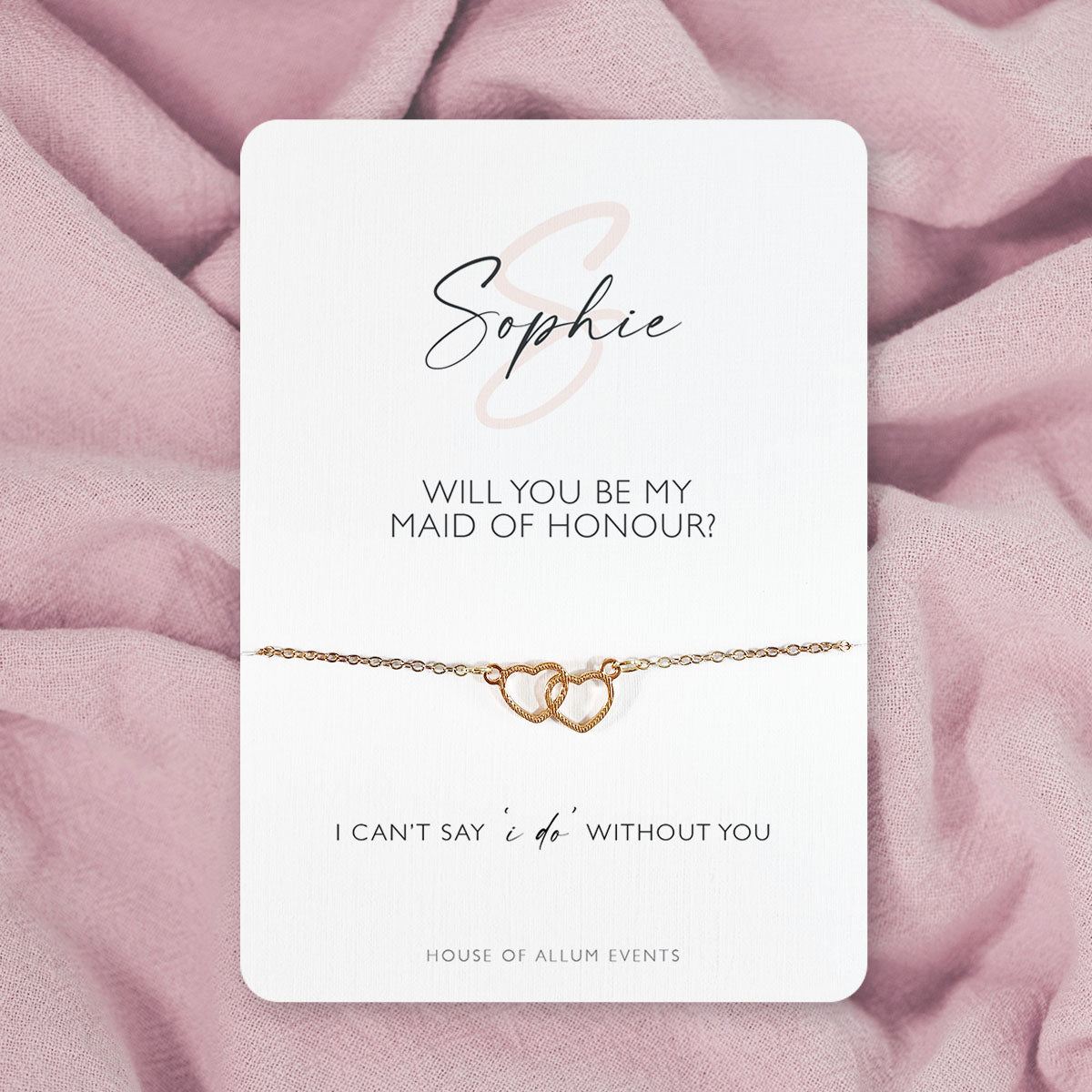 Bridesmaid Proposal Bracelet Personalised | Will You Be My Bridesmaid Gift | Personalised Gold Bridesmaid Jewellery | Pink