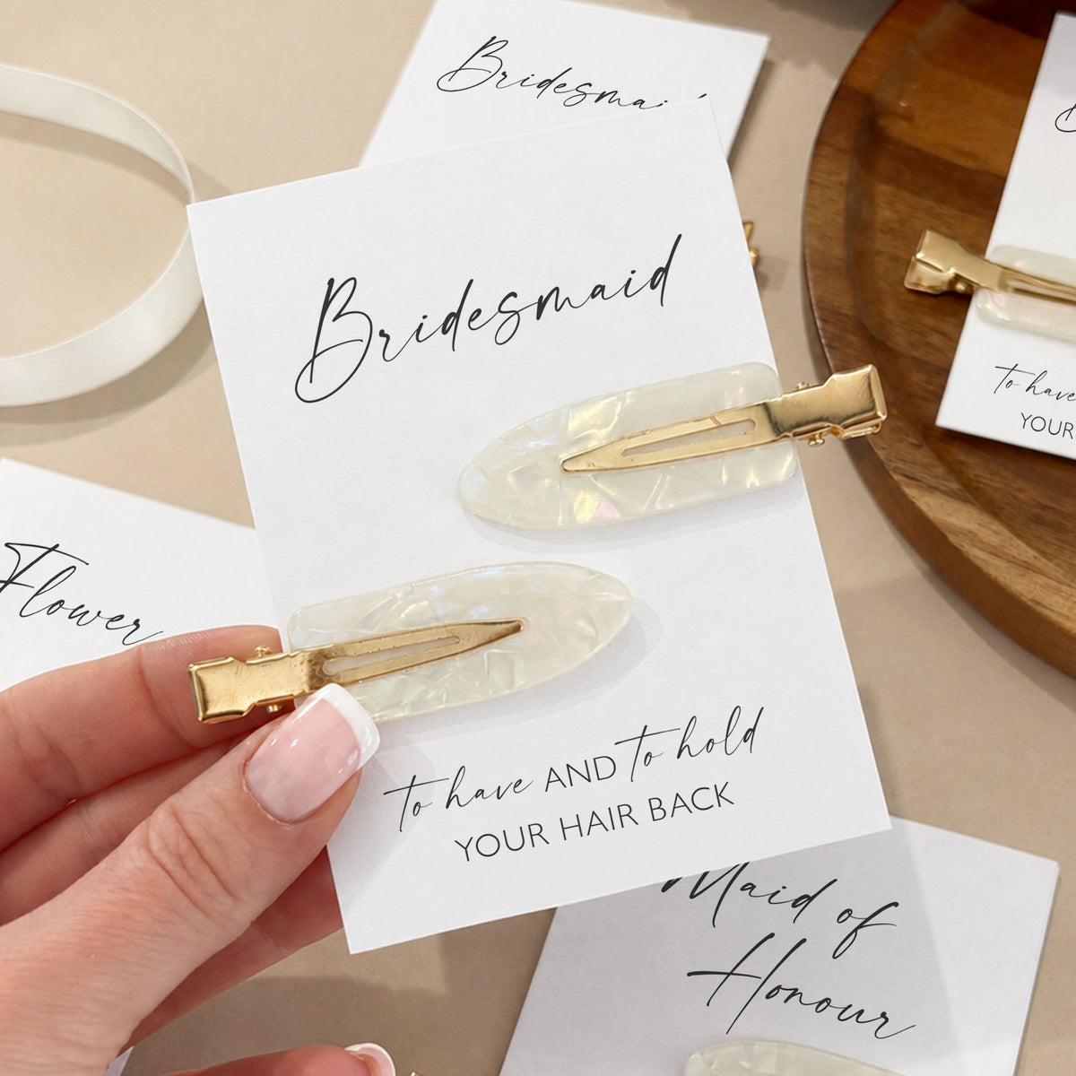 Personalised Bridesmaid Thank You Bracelet & Hair Clip Gift Set