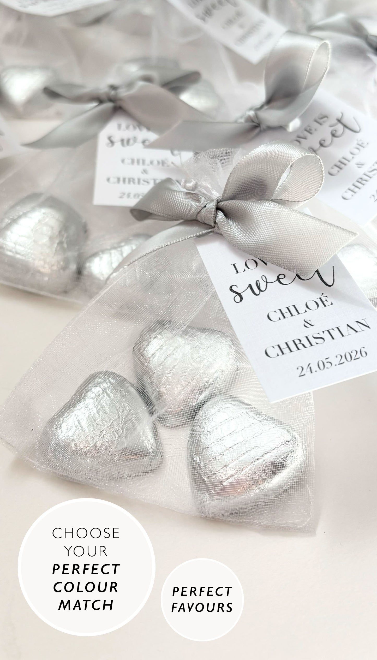 Heart Chocolate Favour Bag, Tag & Ribbon Wedding Favours