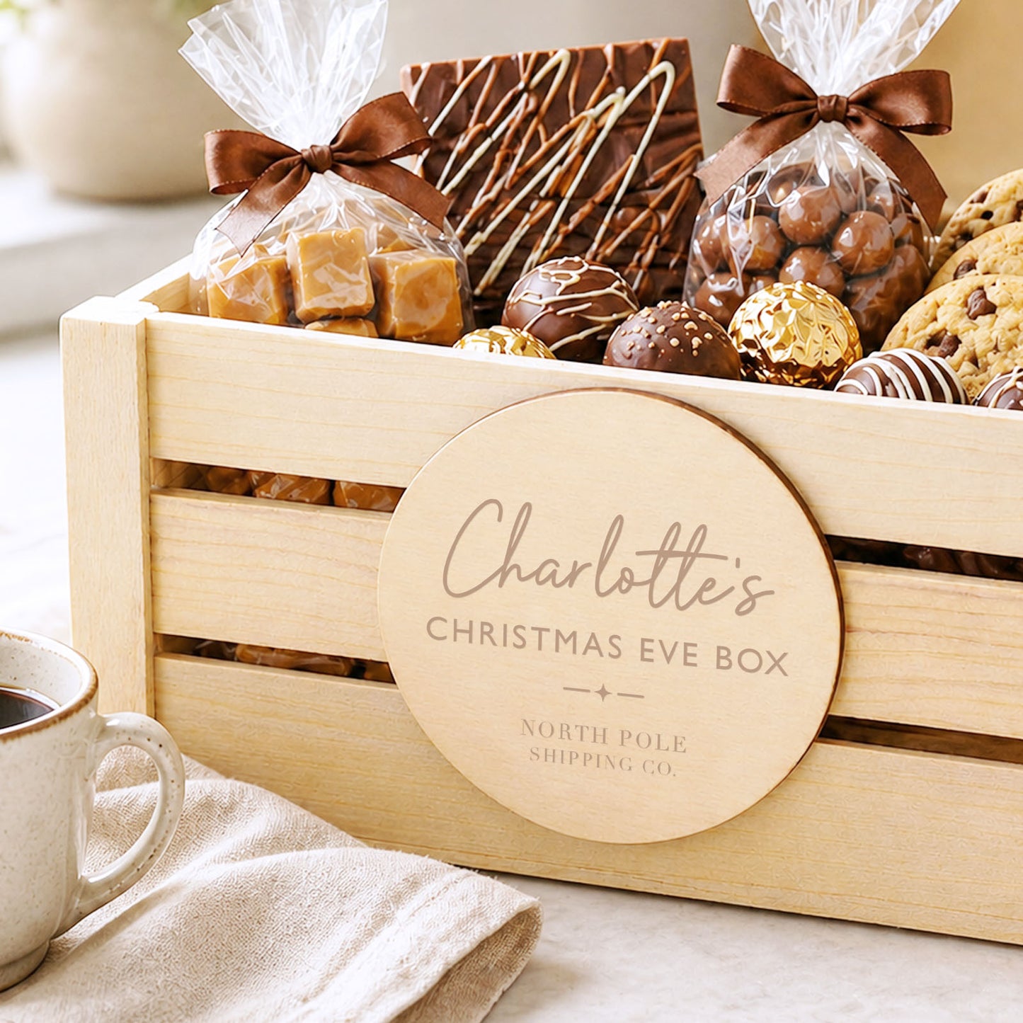 Christmas Eve Box Wooden Gift Crate Personalised Custom Name Keepsake Box for Kids Family Christmas Tradition Box For Night Before Christmas