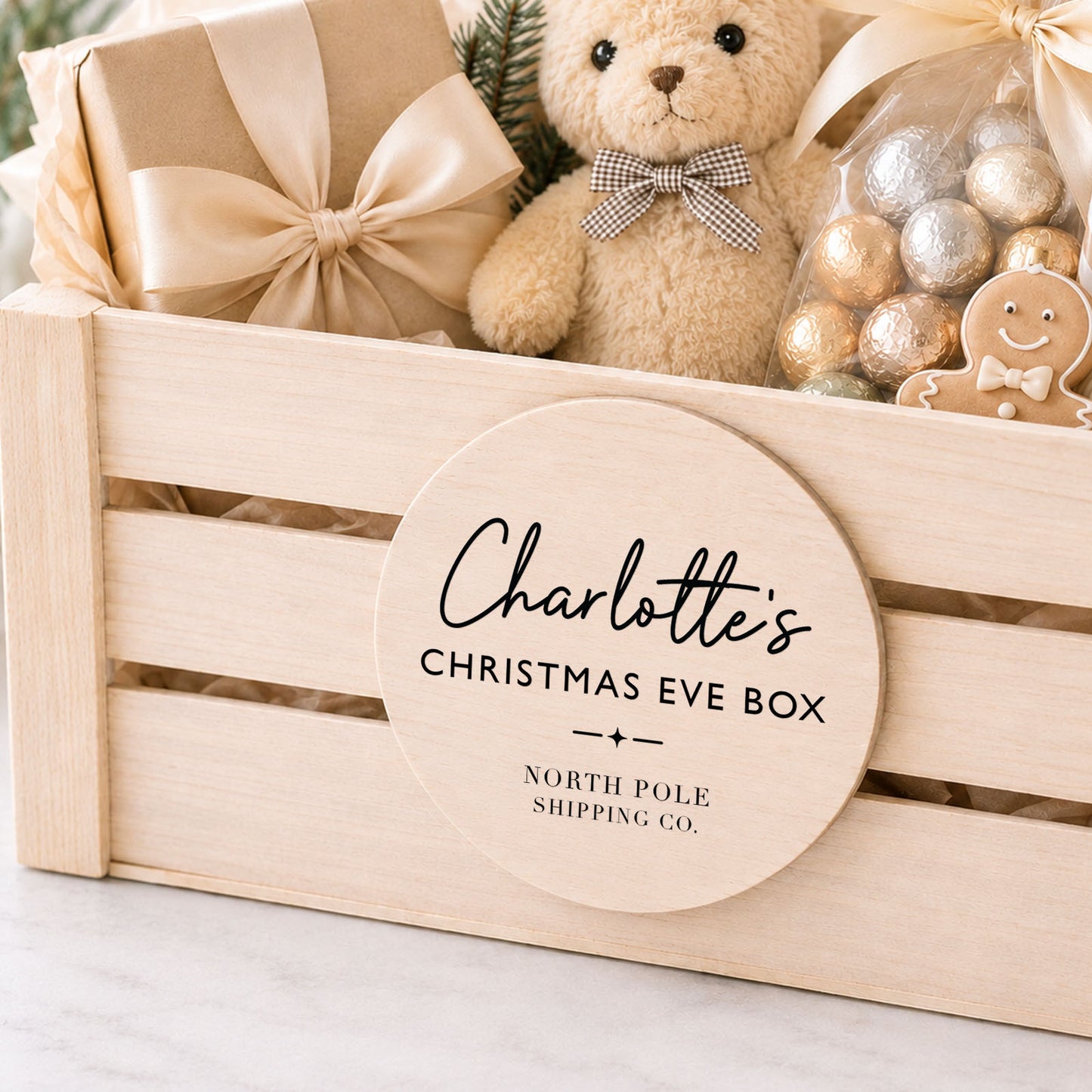 Christmas Eve Box Wooden Gift Crate Personalised Custom Name Keepsake Box for Kids Family Christmas Tradition Box For Night Before Christmas