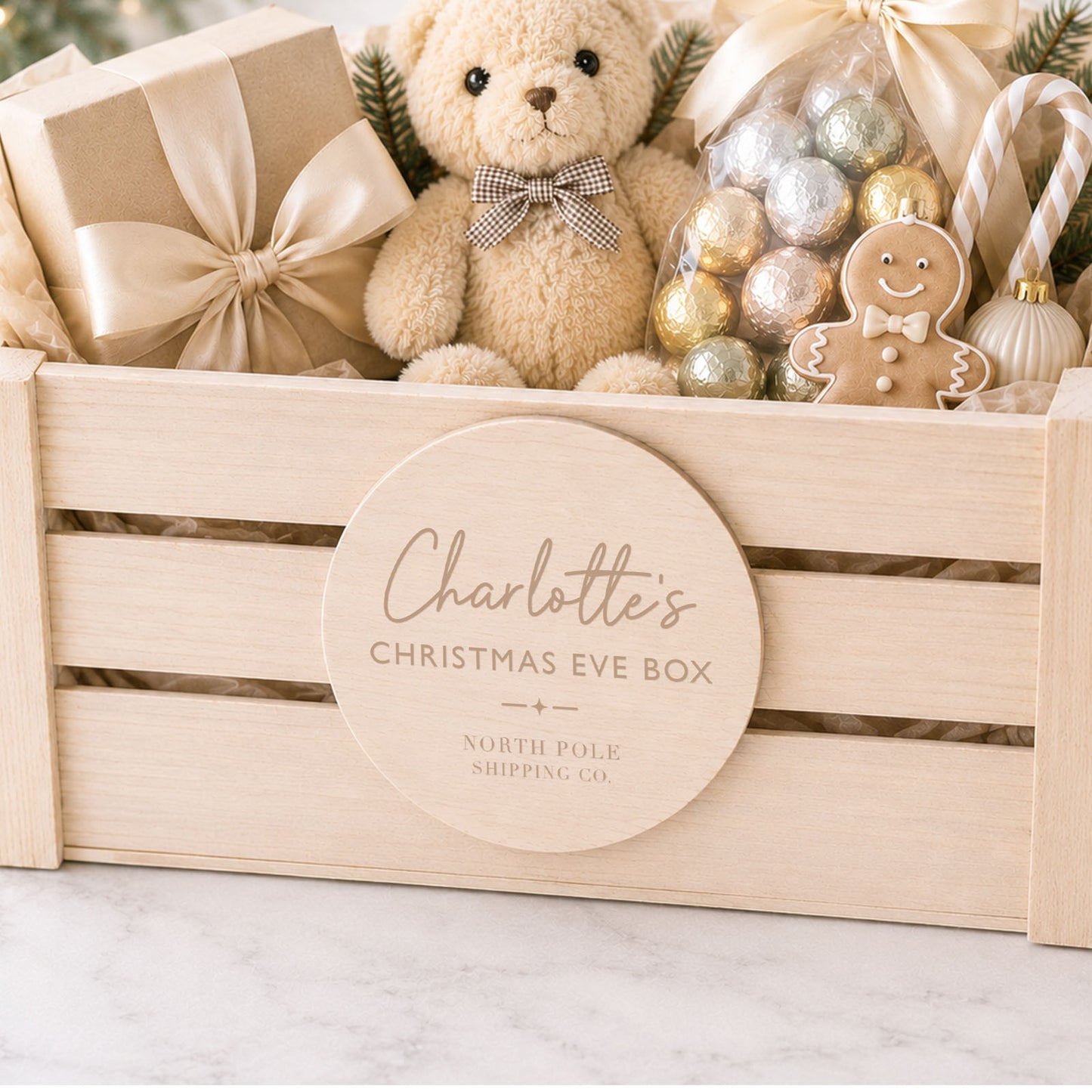 Christmas Eve Box Wooden Gift Crate Personalised Custom Name Keepsake Box for Kids Family Christmas Tradition Box For Night Before Christmas