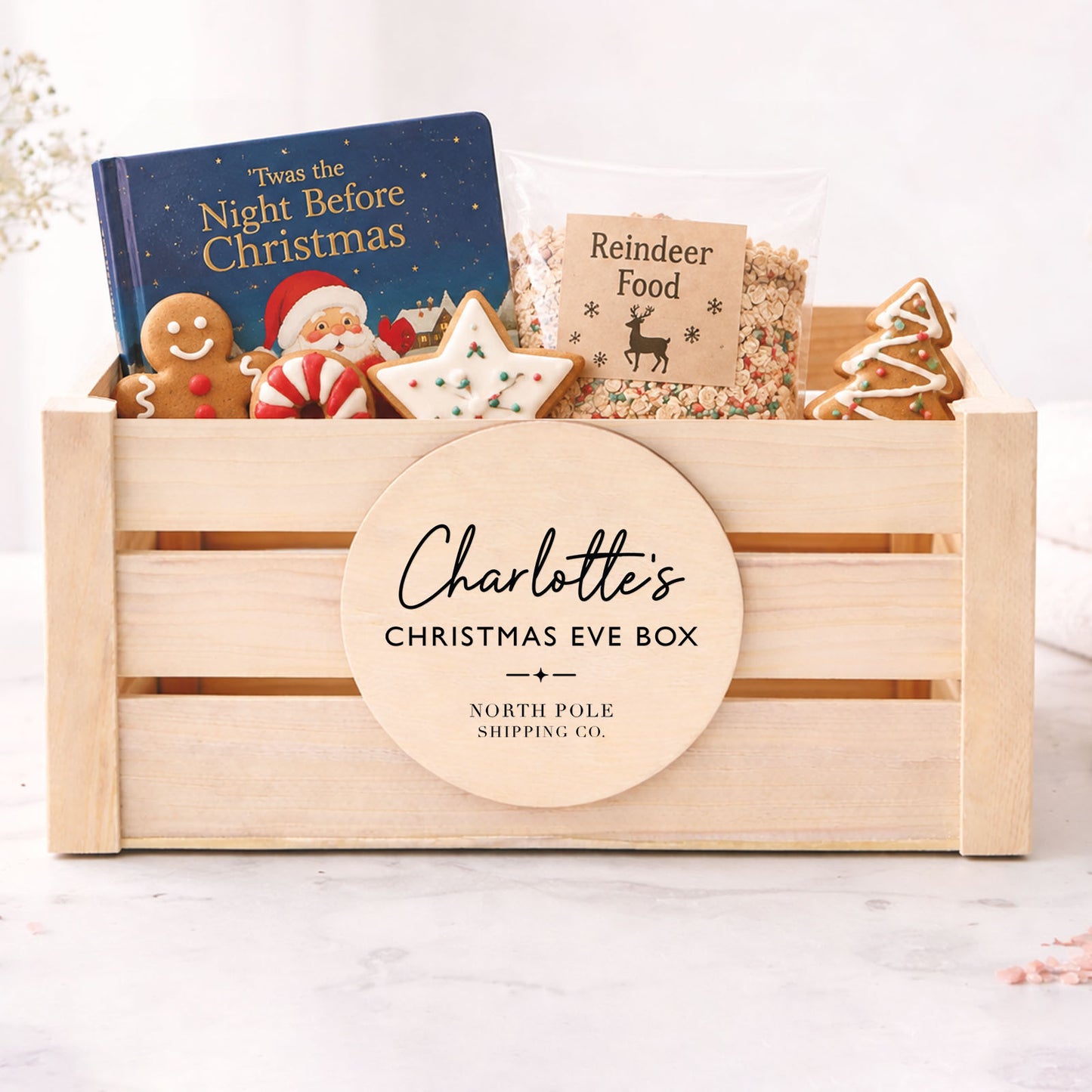 Christmas Eve Box Wooden Gift Crate Personalised Custom Name Keepsake Box for Kids Family Christmas Tradition Box For Night Before Christmas