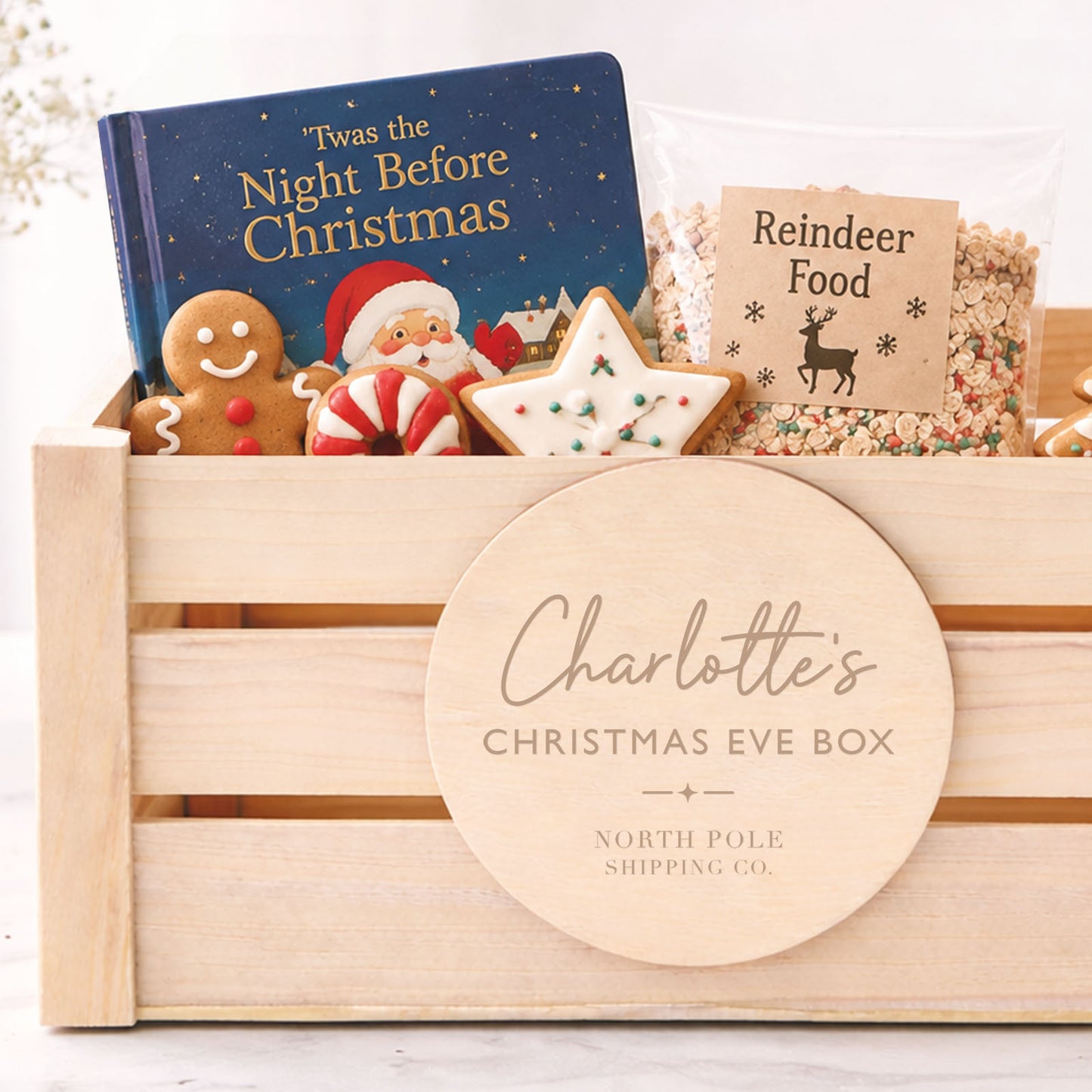 Christmas Eve Box Wooden Gift Crate Personalised Custom Name Keepsake Box for Kids Family Christmas Tradition Box For Night Before Christmas