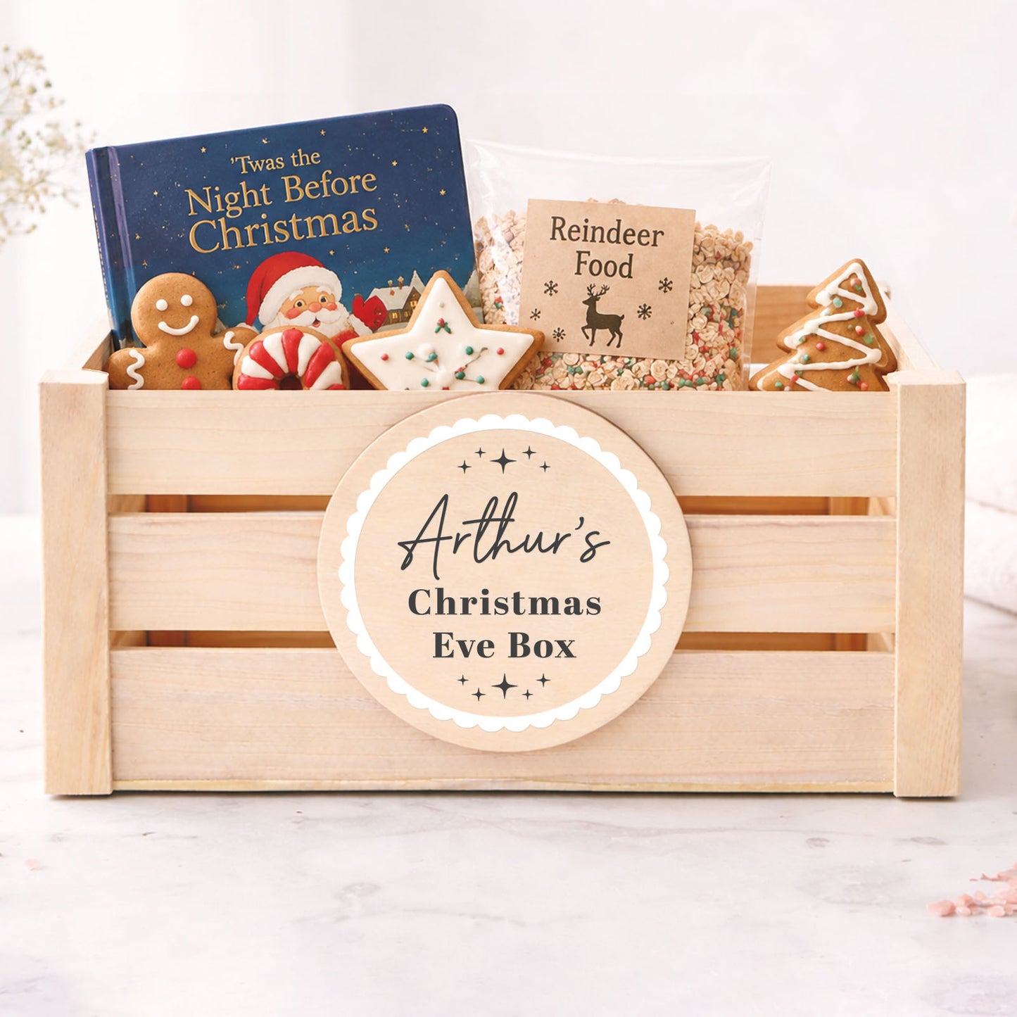 Personalised Christmas Eve Box Wooden Gift Crate Custom Name Keepsake Box for Kids Family Christmas Tradition Box For Night Before Christmas
