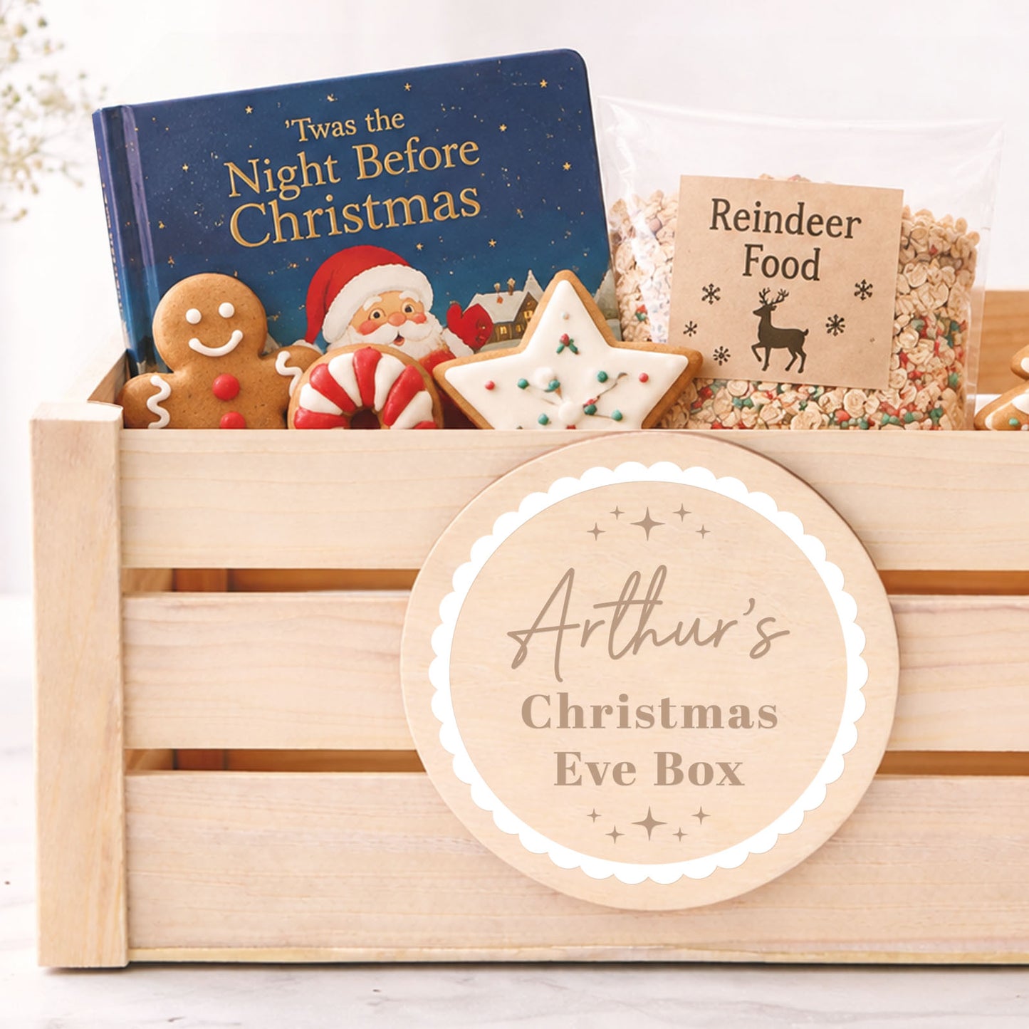 Personalised Christmas Eve Box Wooden Gift Crate Custom Name Keepsake Box for Kids Family Christmas Tradition Box For Night Before Christmas
