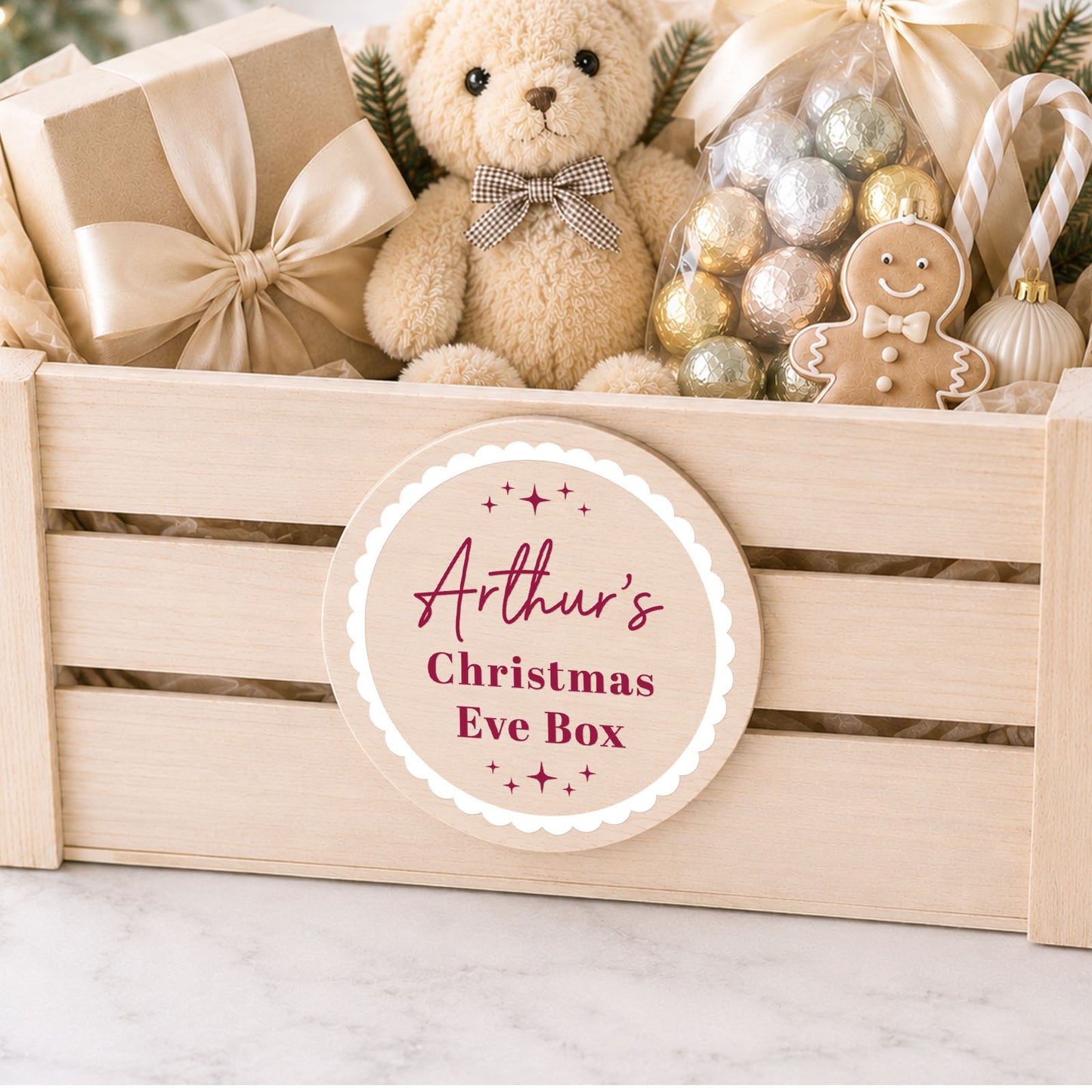 Personalised Christmas Eve Box Wooden Gift Crate Custom Name Keepsake Box for Kids Family Christmas Tradition Box For Night Before Christmas