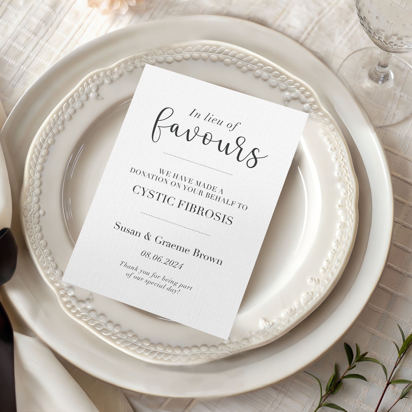 Charity In Lieu Favour Card