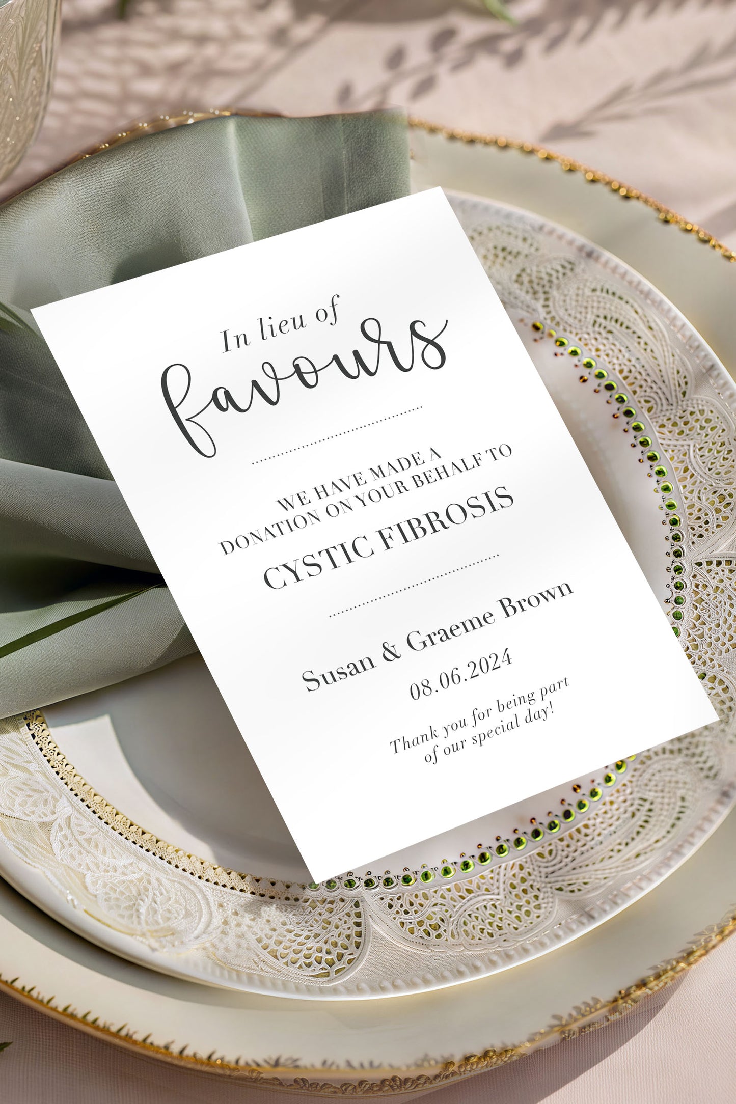 Charity Favour Cards Personalised Wedding Favours Donation Cards Party Favours In Lieu Eco Thank You Cards Customisable Charity Cards