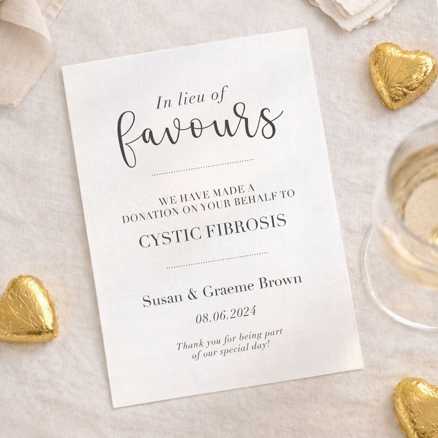 Charity Favour Cards Personalised Wedding Favours Donation Cards Party Favours In Lieu Eco Thank You Cards Customisable Charity Cards