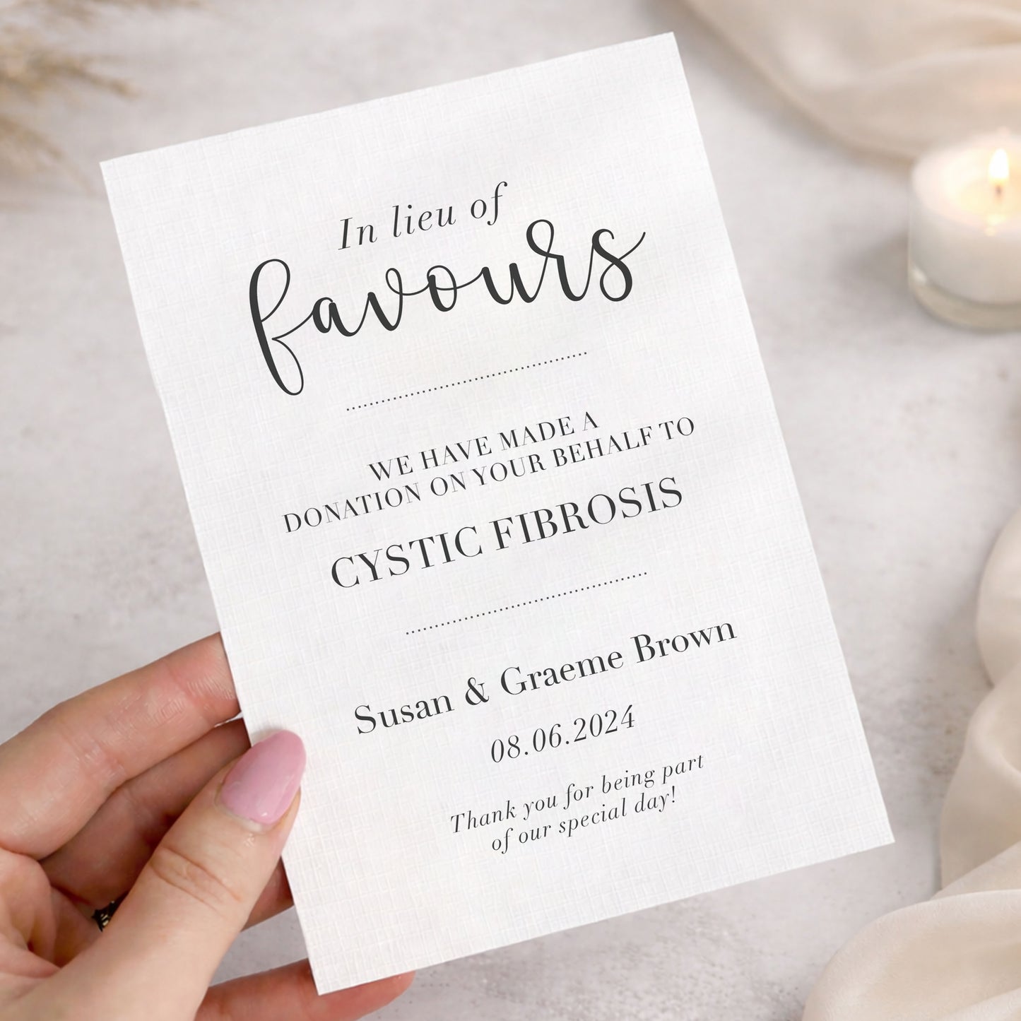 Charity Favour Cards Personalised Wedding Favours Donation Cards Party Favours In Lieu Eco Thank You Cards Customisable Charity Cards