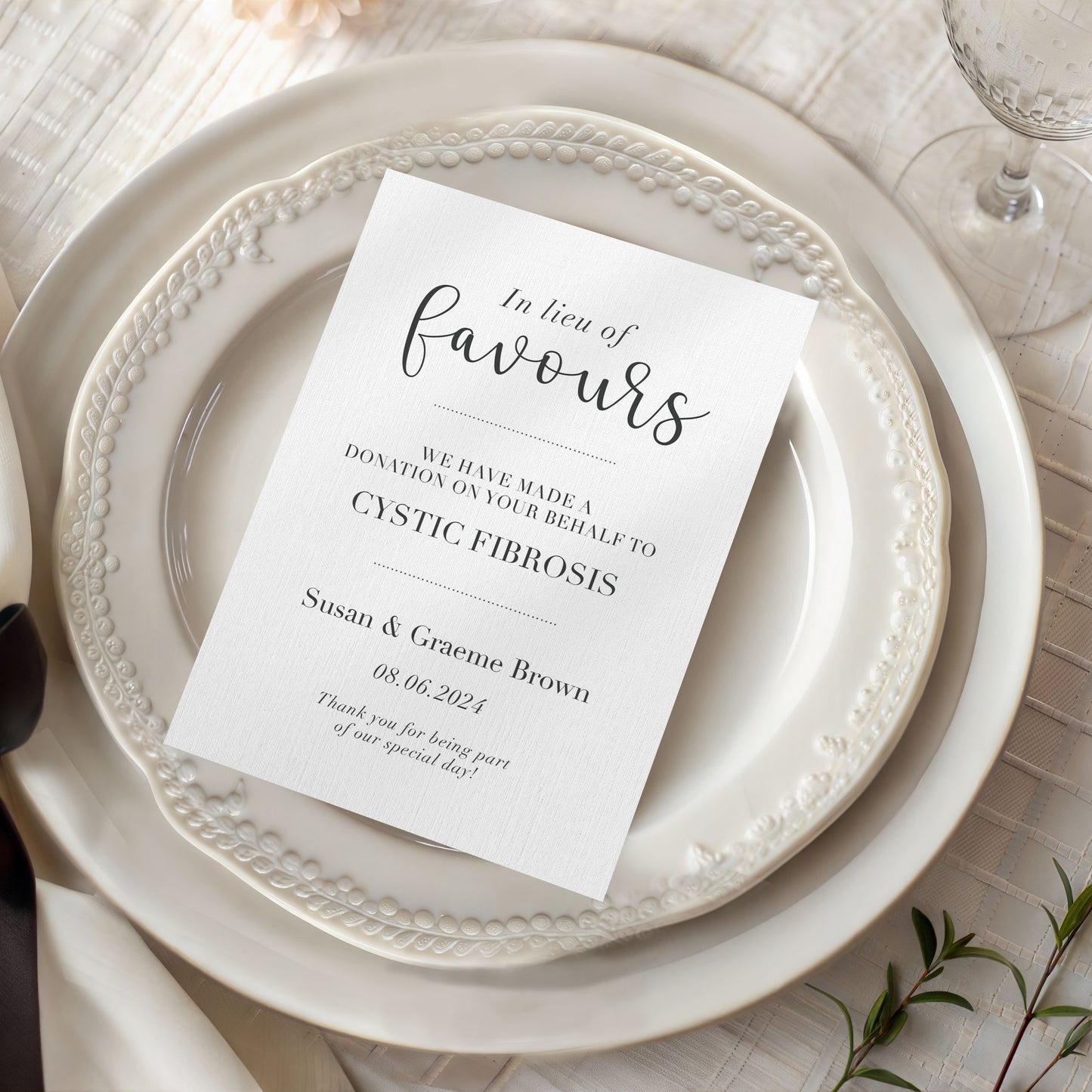 Charity Favour Cards Personalised Wedding Favours Donation Cards Party Favours In Lieu Eco Thank You Cards Customisable Charity Cards