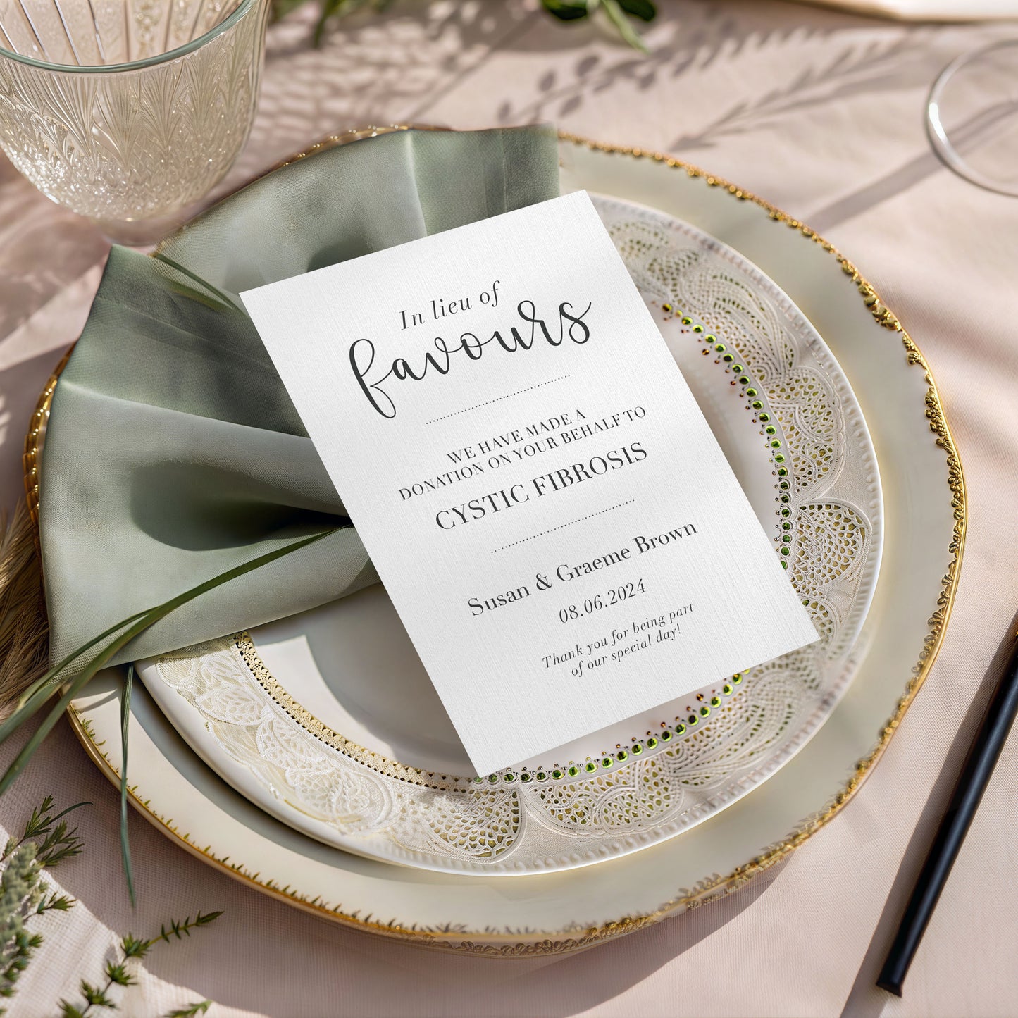 Charity Favour Cards Personalised Wedding Favours Donation Cards Party Favours In Lieu Eco Thank You Cards Customisable Charity Cards