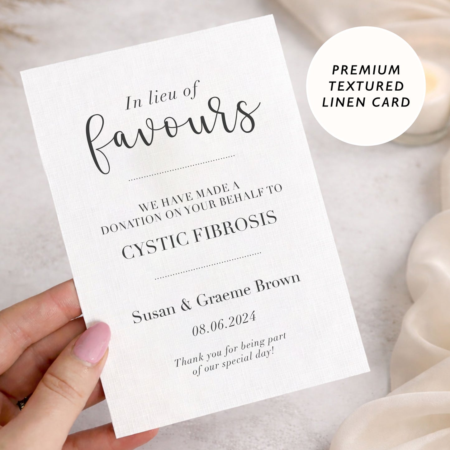 Charity Favour Cards Personalised Wedding Favours Donation Cards Party Favours In Lieu Eco Thank You Cards Customisable Charity Cards