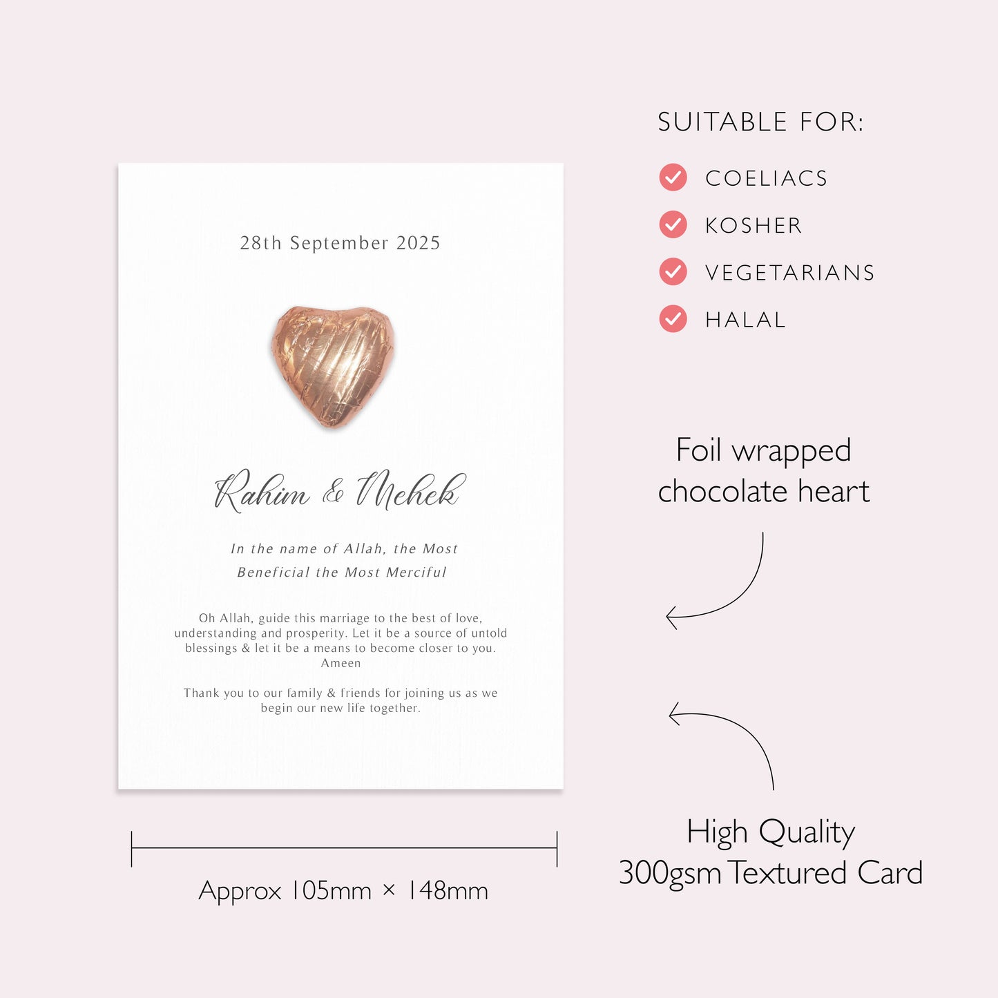 Personalised Chocolate Heart Favours Love is Sweet Chocolate Favours | Mehndi Nikah Custom Eid ZamZam Walima | Personalised Edible Favours