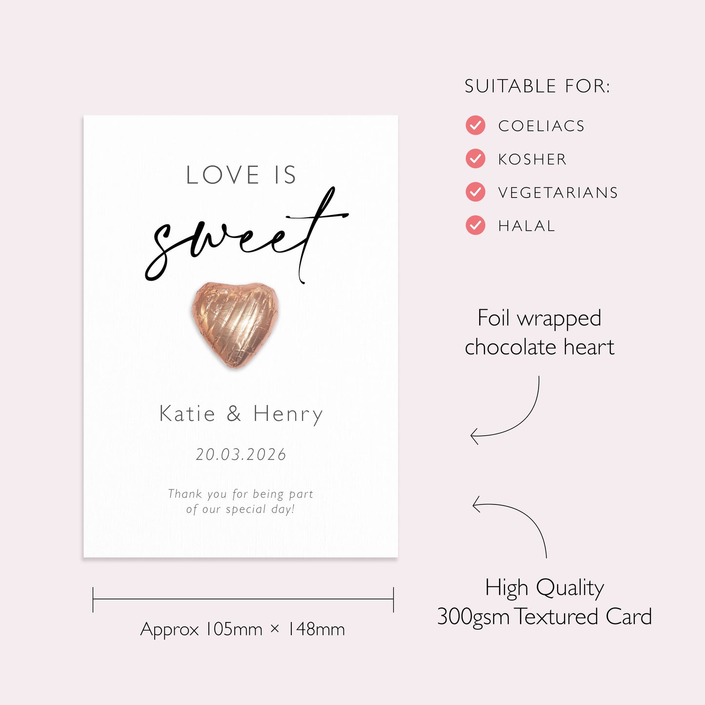 Personalised Wedding Favours Chocolate Heart  | Custom Thank You Guest Gift | Edible Favours for Weddings | Nikah & Mehndi | Engagement