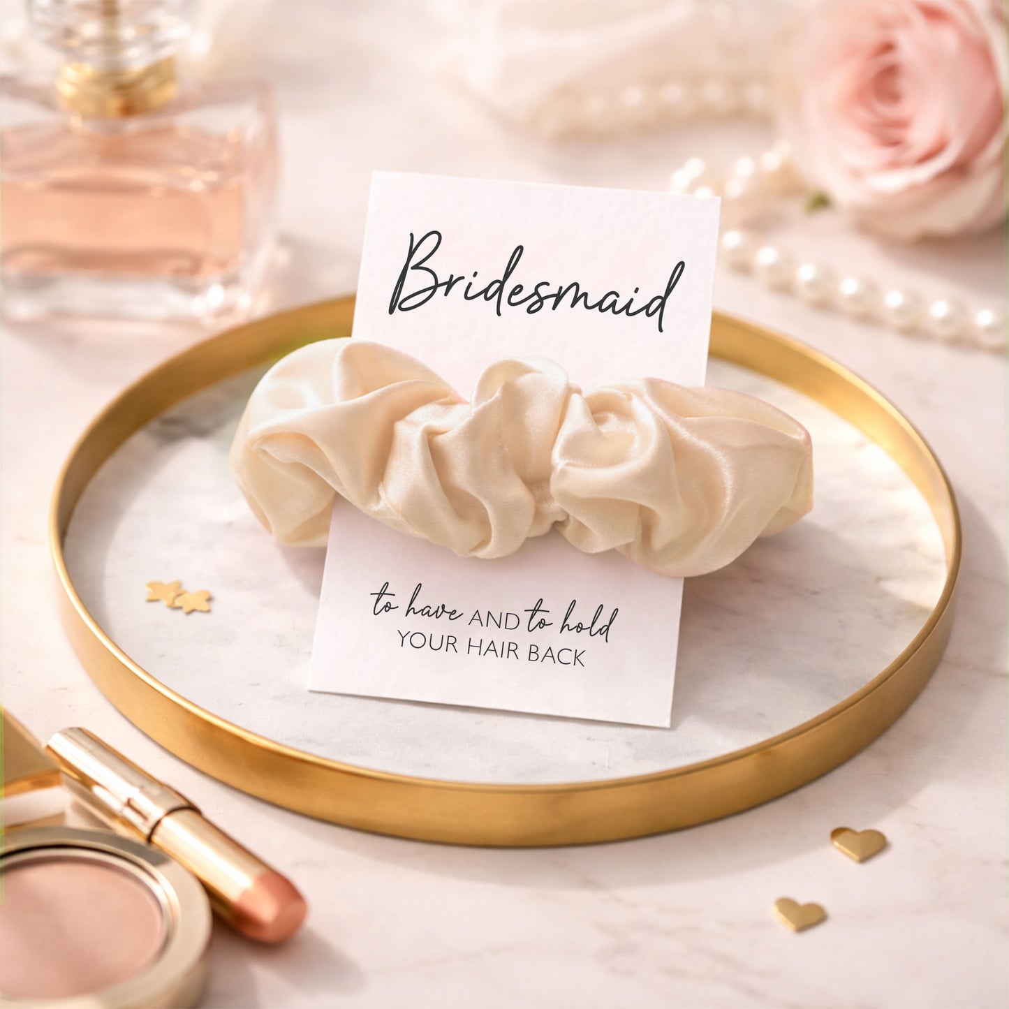 Champagne Rose Gold Satin Hen Party Hair Scrunchies