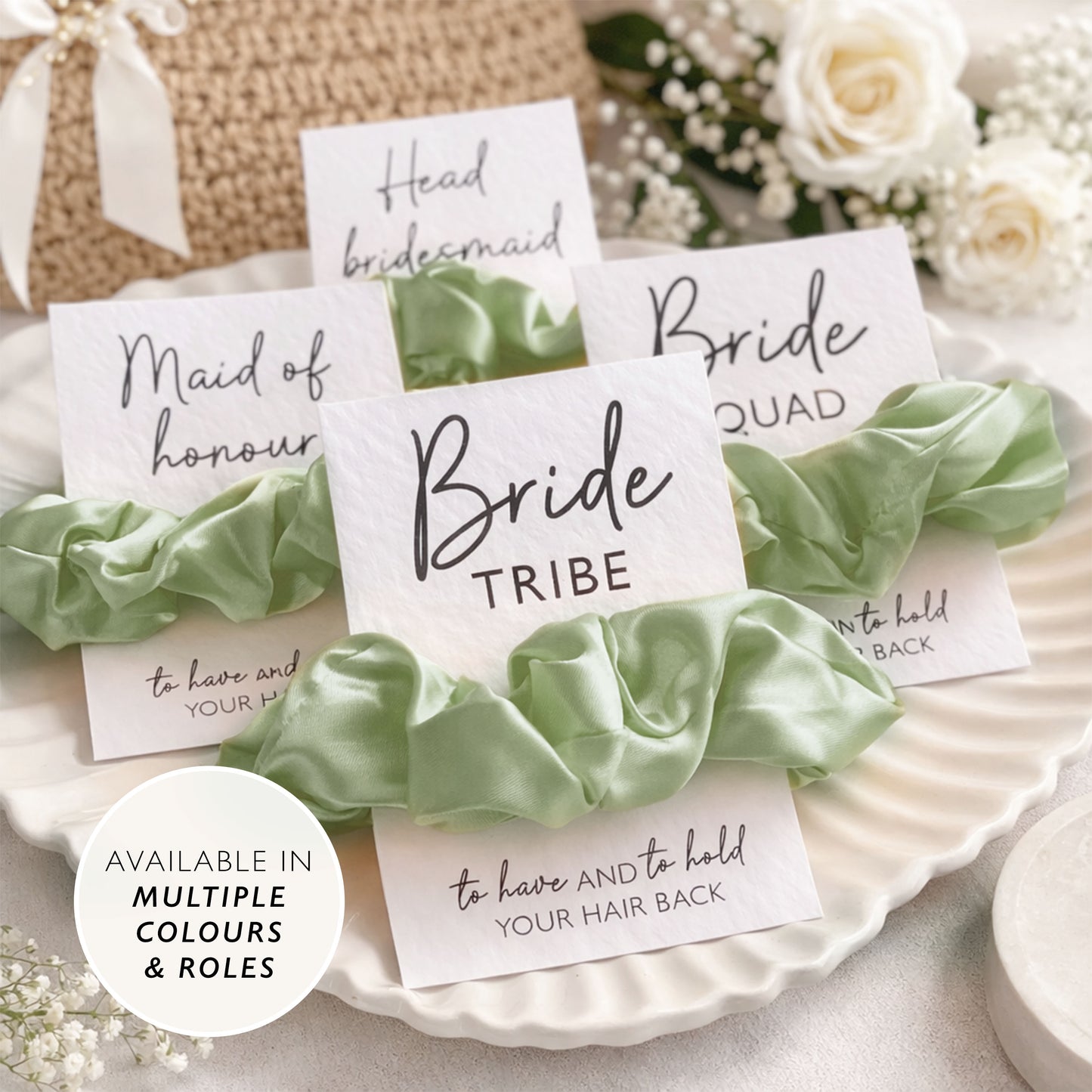 Green Hen Do Scrunchie Favours Hen Party Bags and Gifts Personalised Hair Tie Favours for Bride Tribe & Bride Squad Hen Party Idea